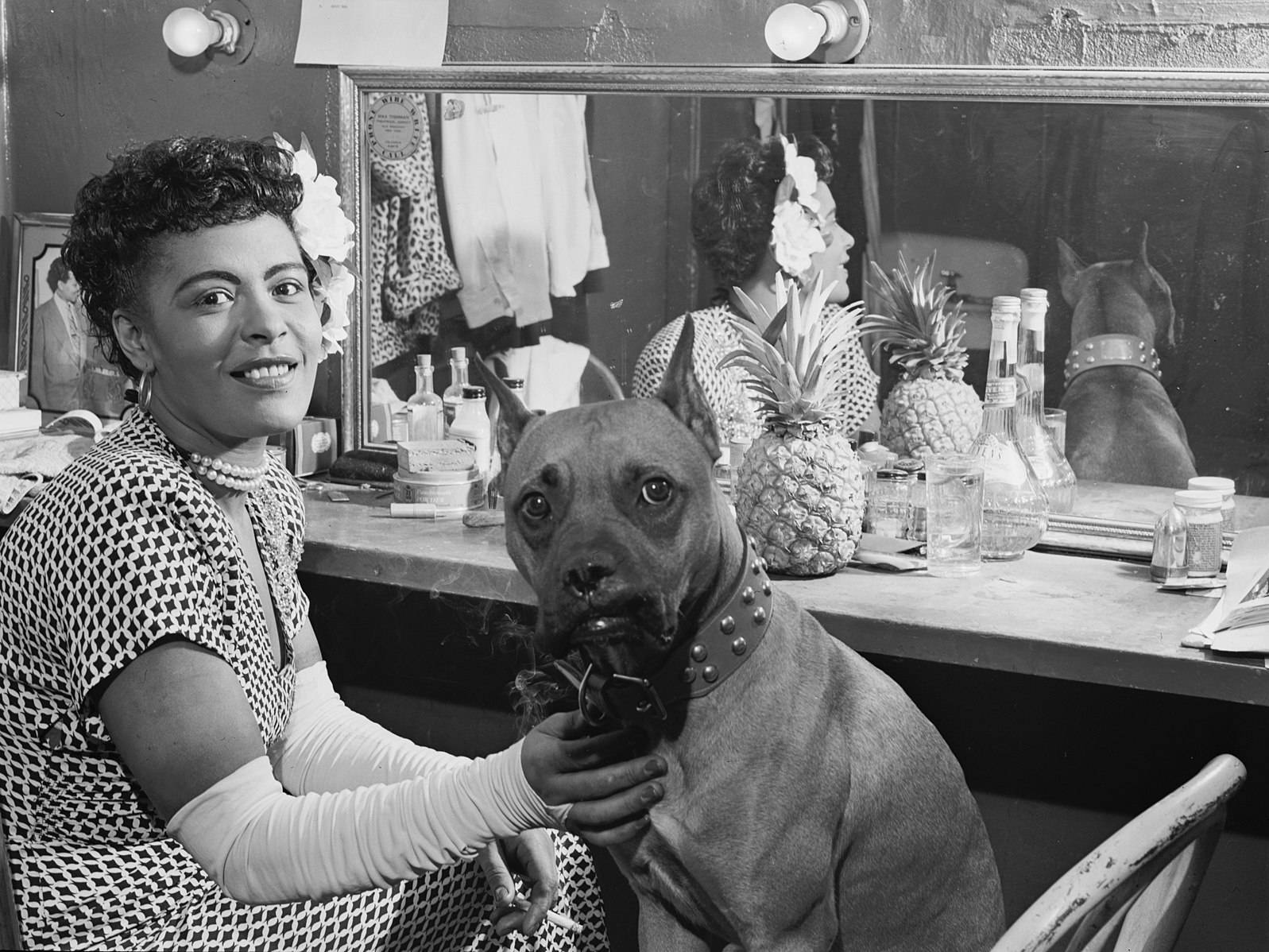 Billie Holiday With A Dog Background