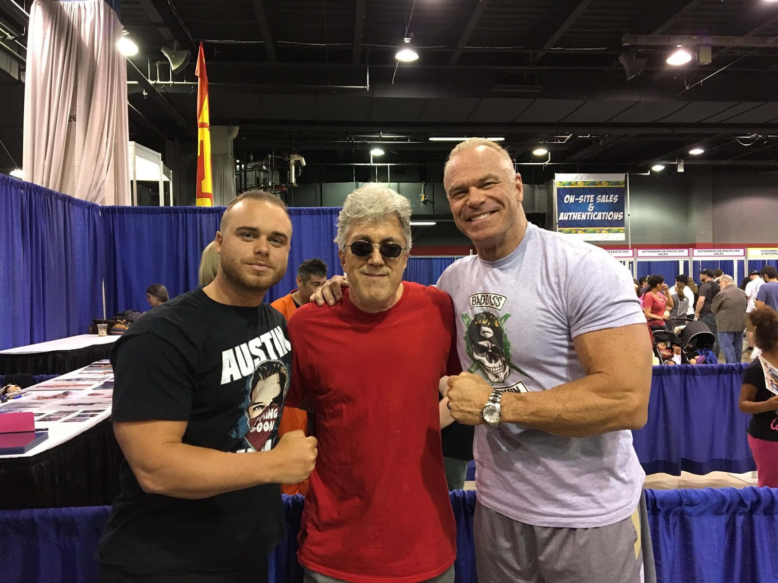 Billy Gunn With Son Austin And Blogger Johnny Background