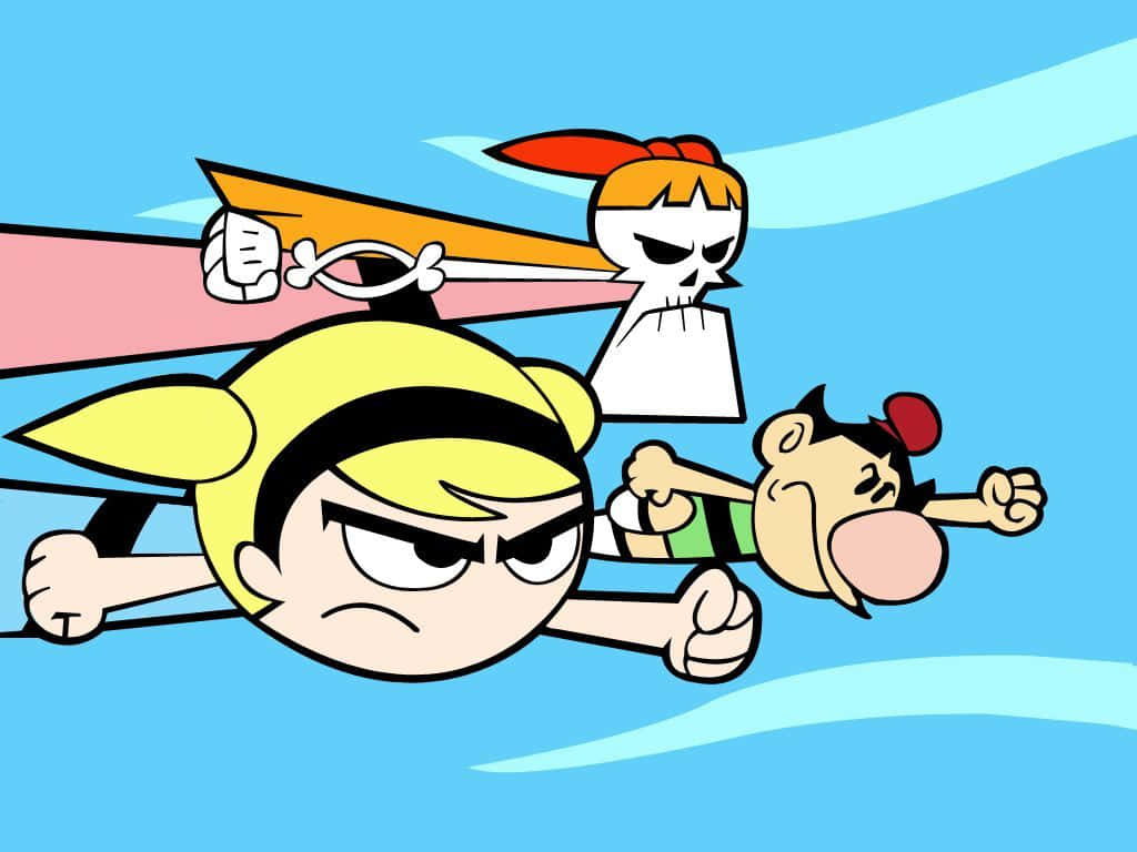 Billy, Mandy, And Grim Posing Together In A Colorful And Artistic Illustration. Background