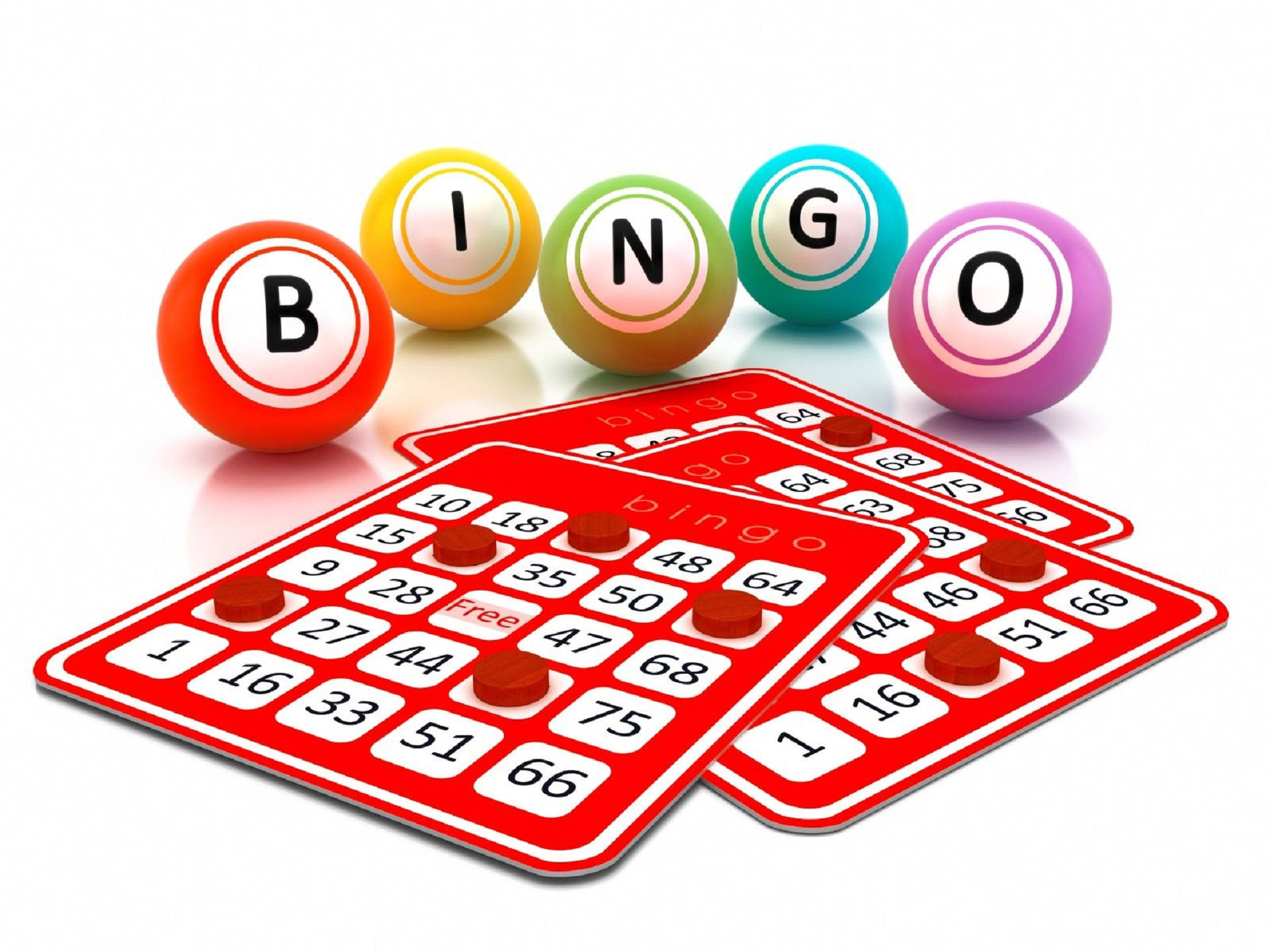 Bingo Balls With Red Cards Background