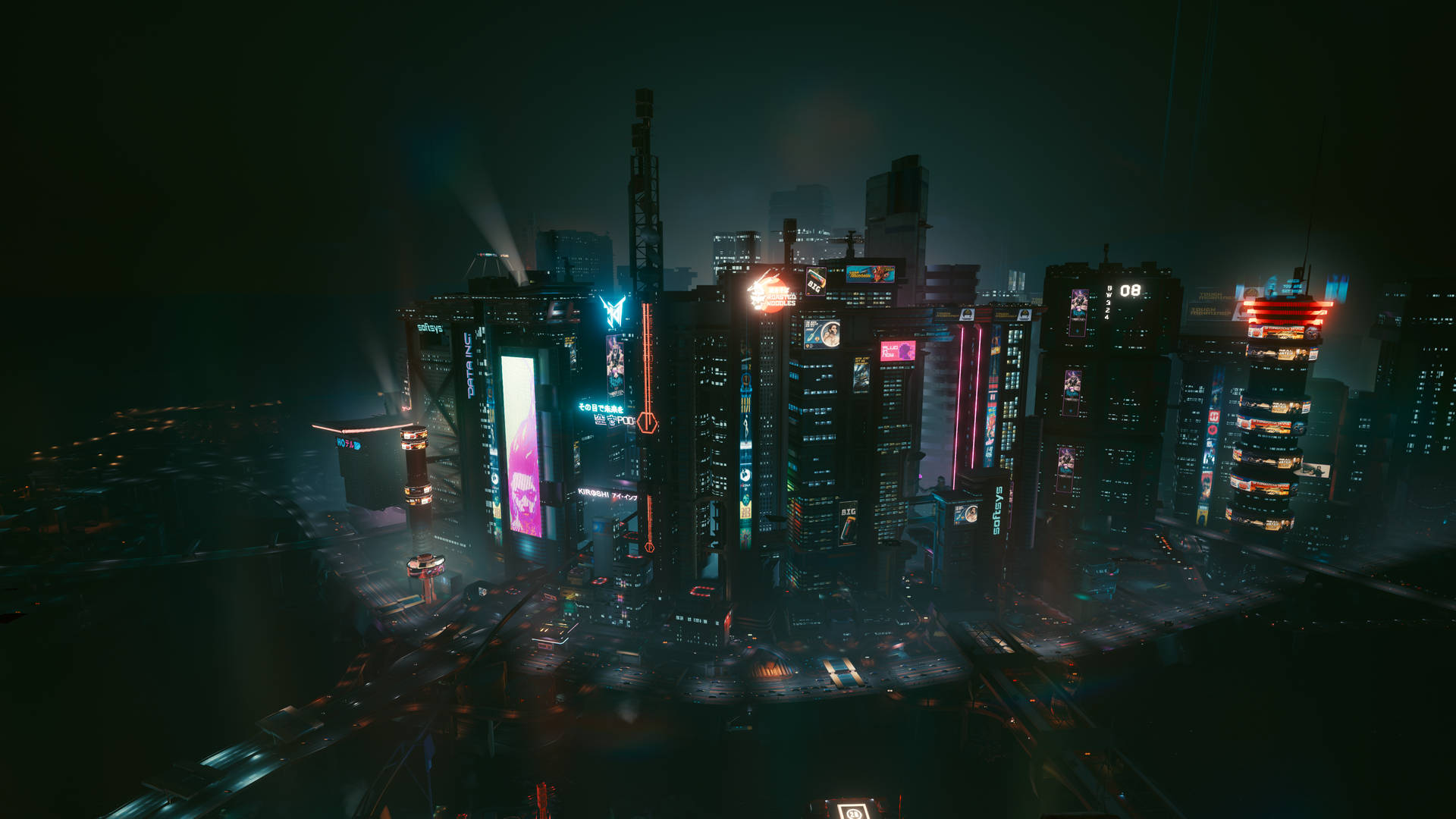 Bird's Eye View Of Cyberpunk Desktop Background