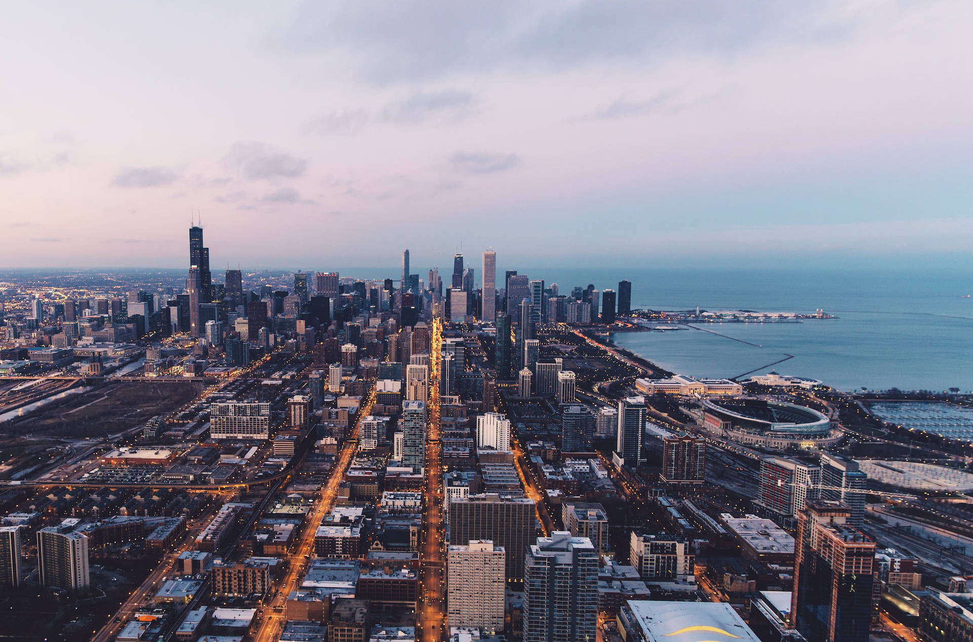 Bird’s Eye View The City Of Chicago Skyline Background