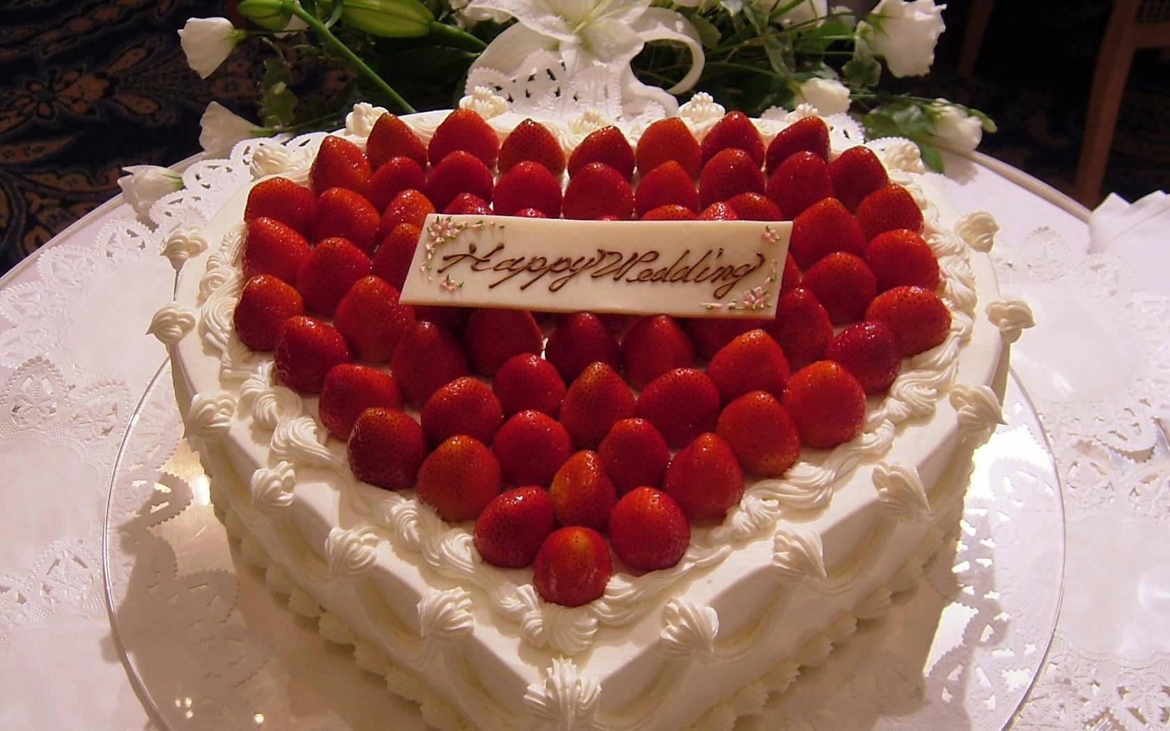 Birthday Cake Topped With Strawberries Background