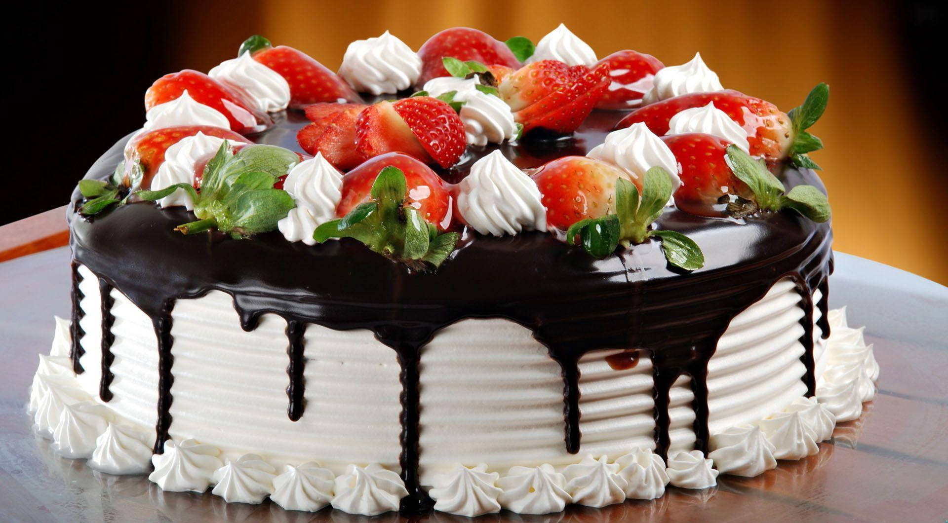 Birthday Cake With Chocolate And Strawberries Background