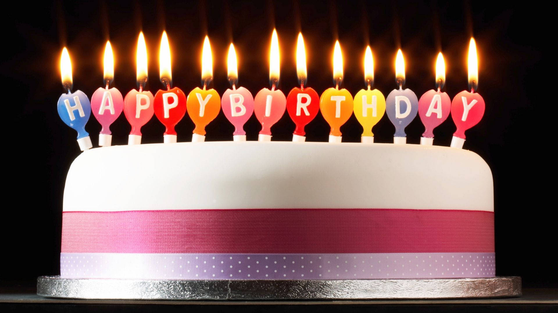 Birthday Cake With Happy Birthday Candles Background