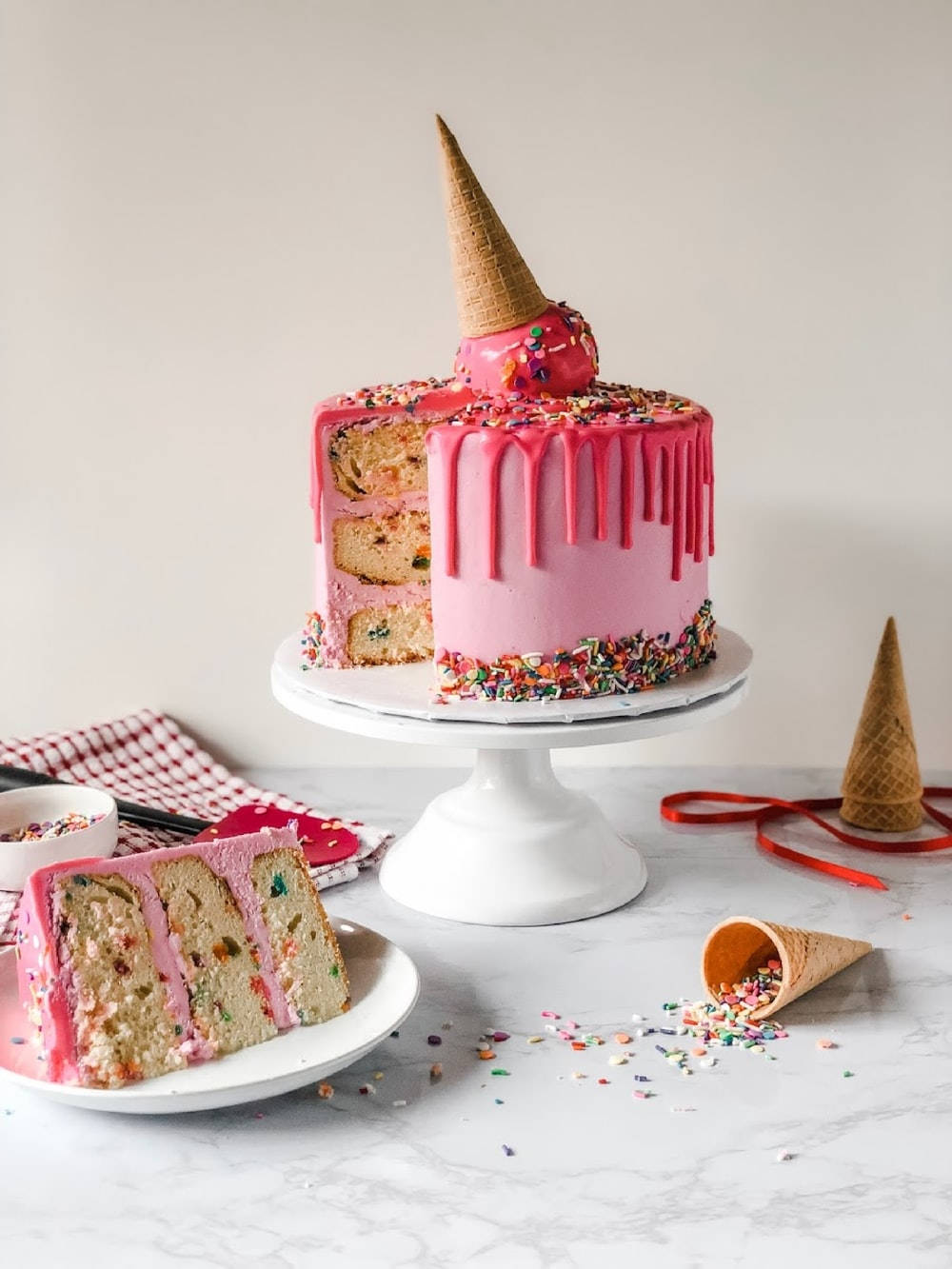 Birthday Cake With Ice Cream Cone Background