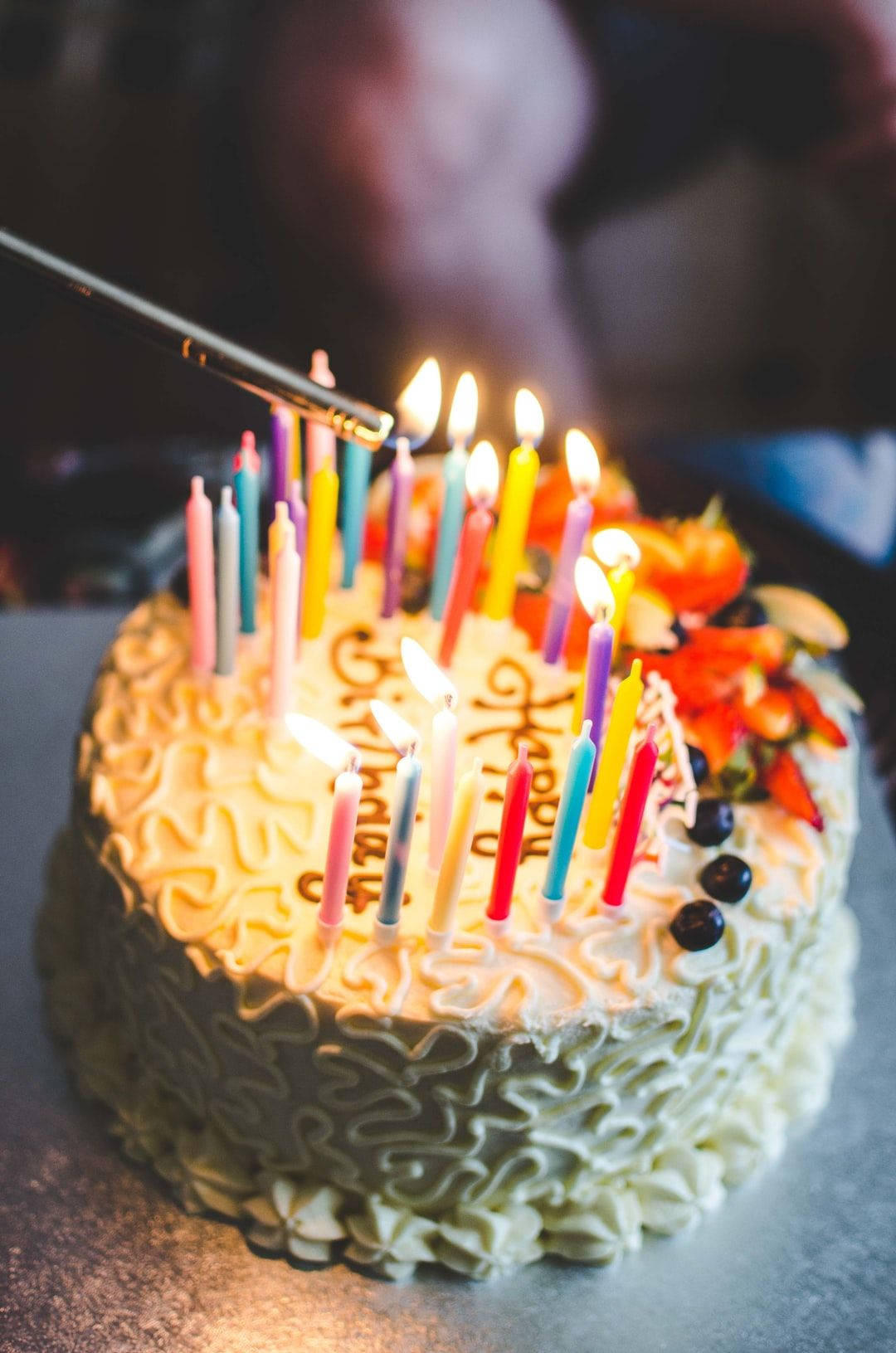 Birthday Cake With Multiple Lit Candles Background