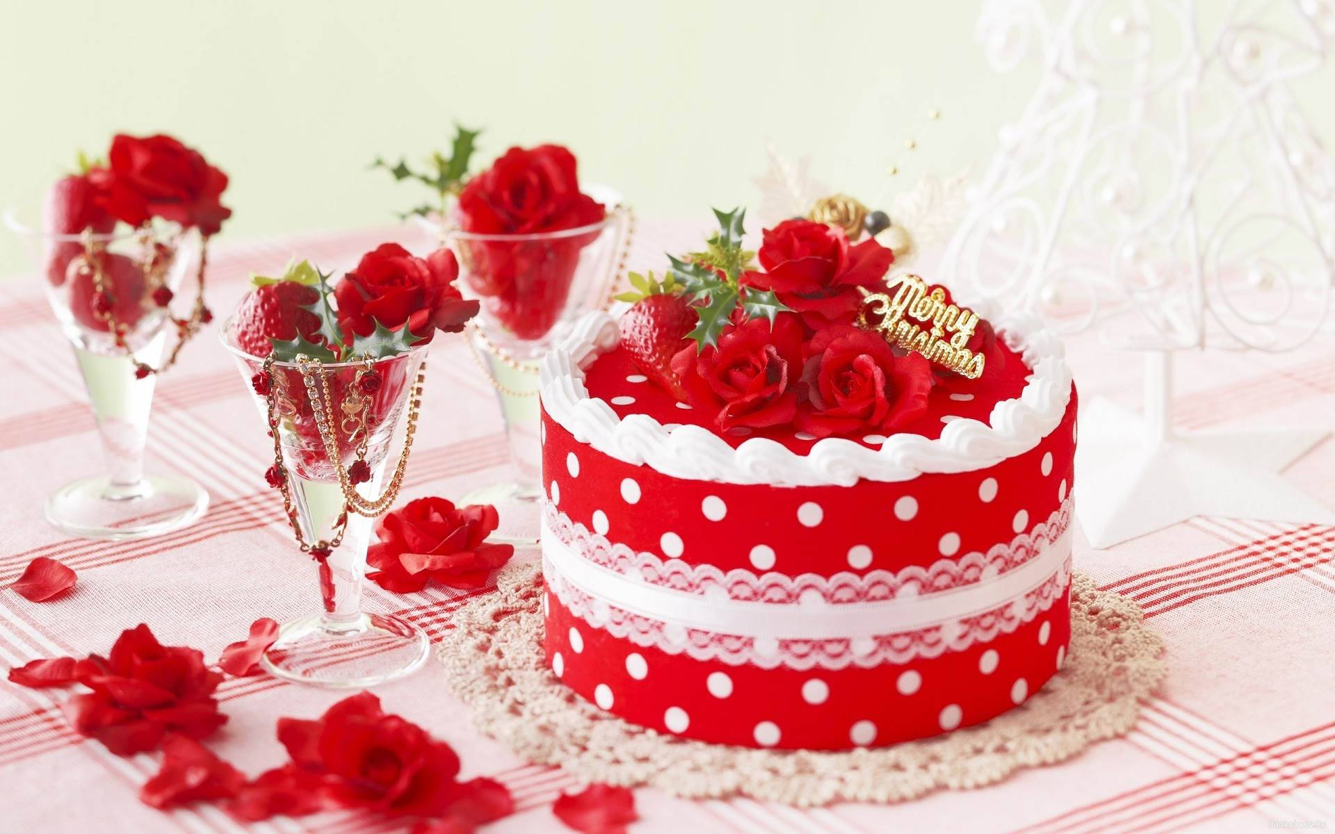 Birthday Cake With Polka Design Background