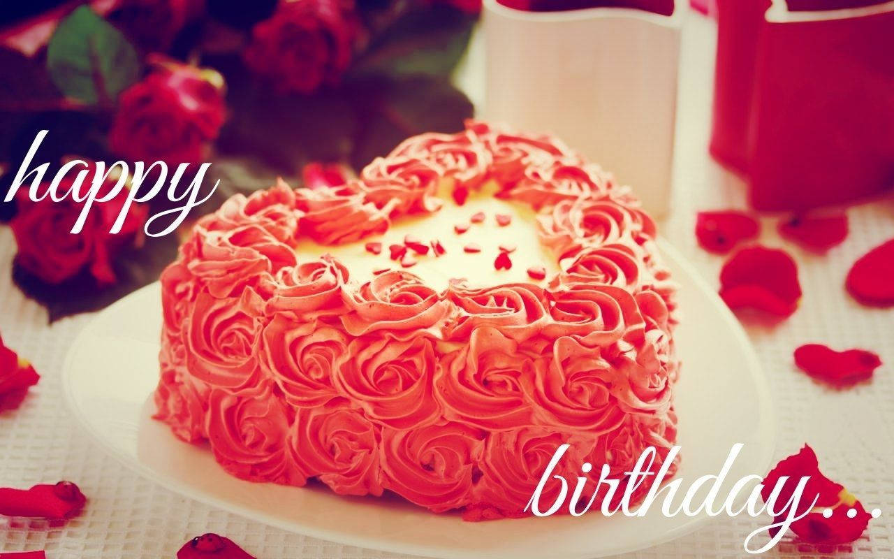 Birthday Cake With Rose-patterned Icing Background