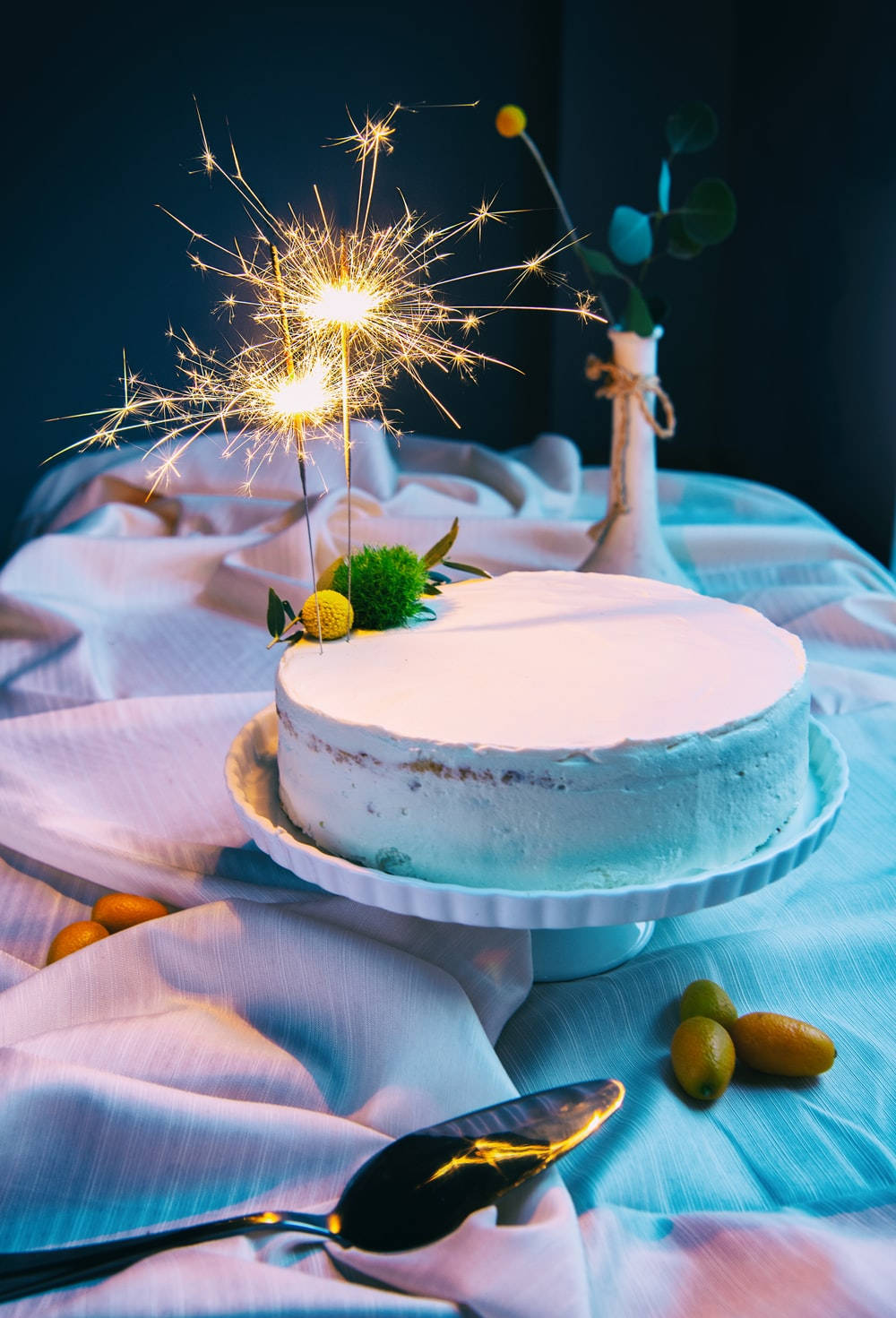 Birthday Cake With Sparkler Candles Background