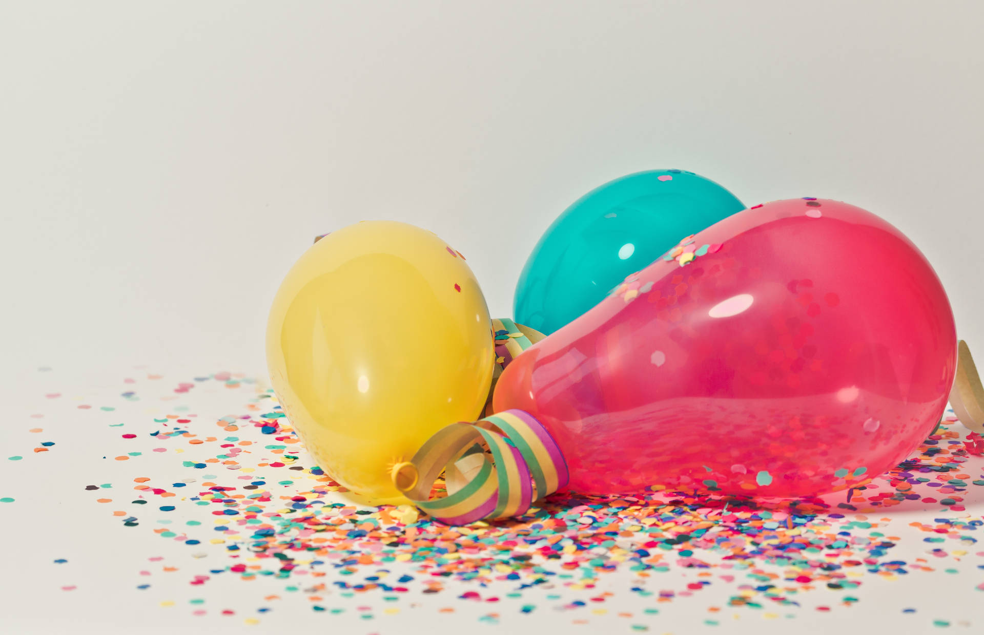 Birthday Colorful Balloons With Confetti Background