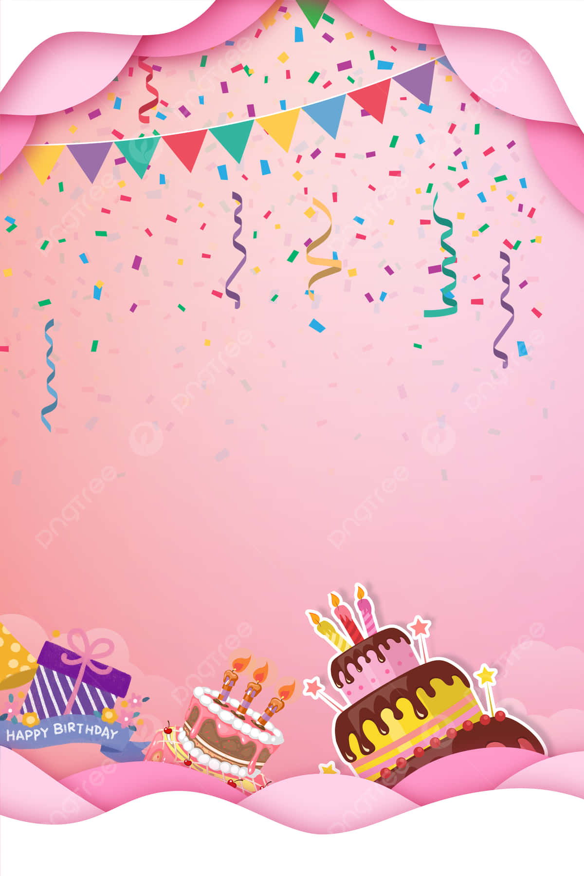 Birthday Frame With Confetti And Cake Background