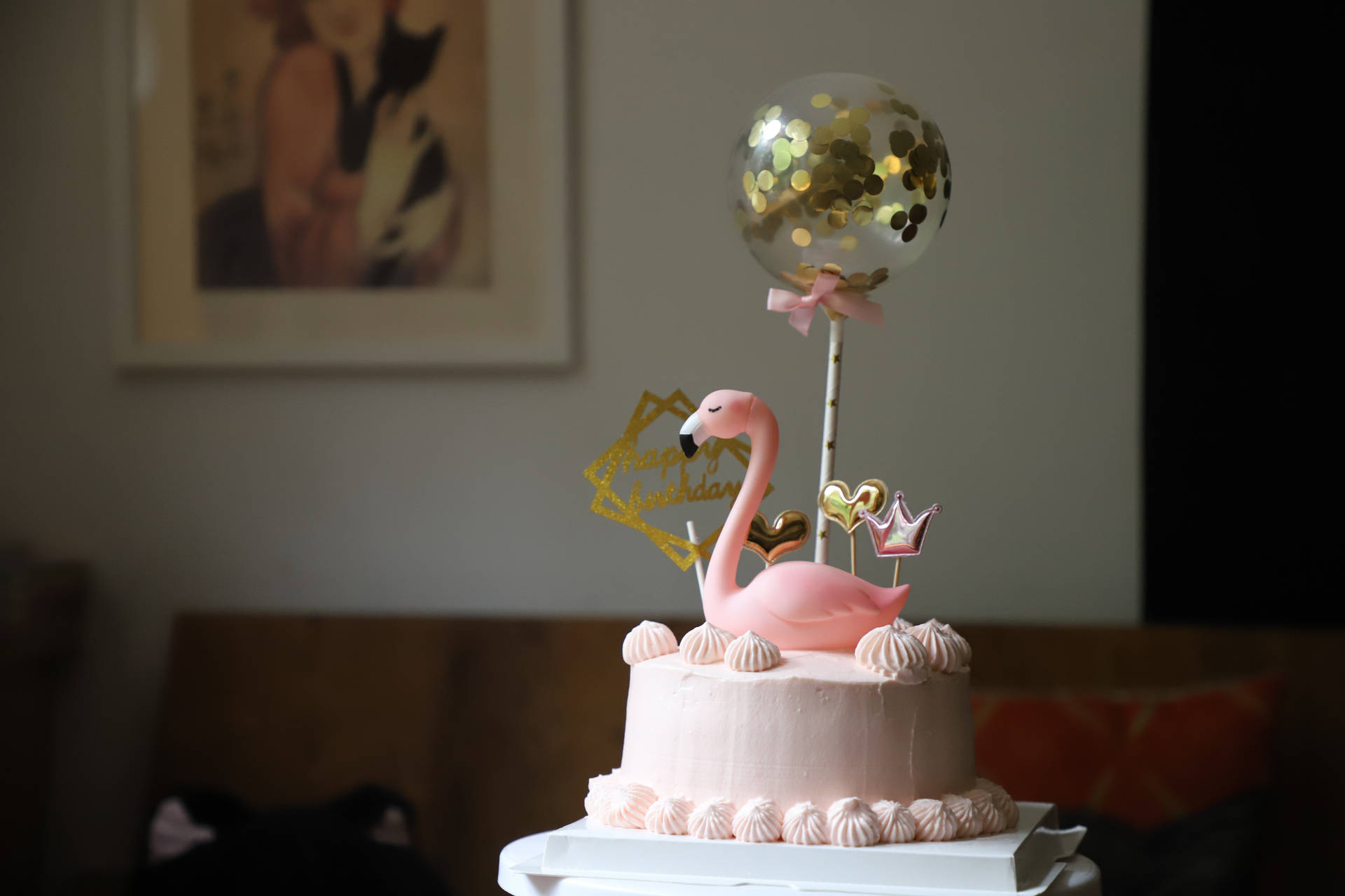 Birthday Pink Flamingo Cake Background