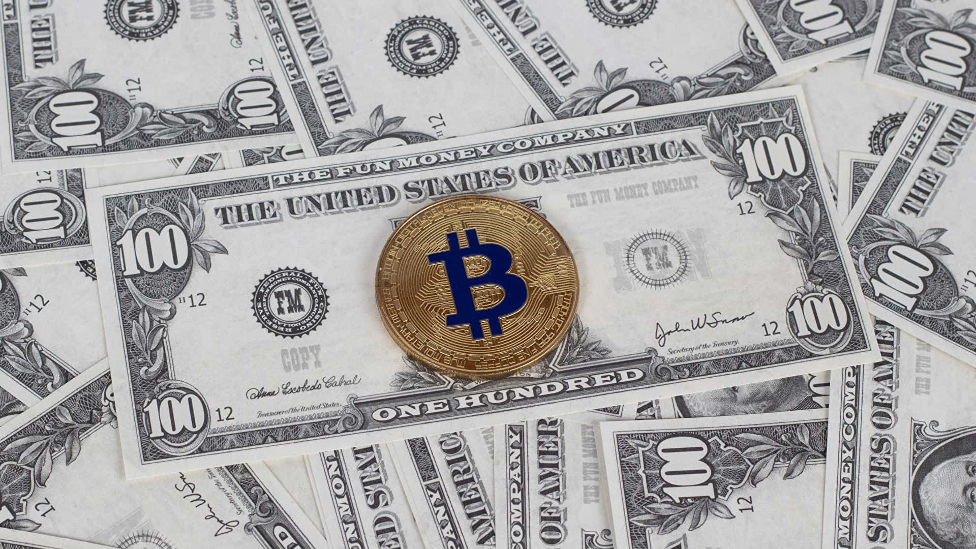 Bitcoin Dollar Pile 4k Desktop Background