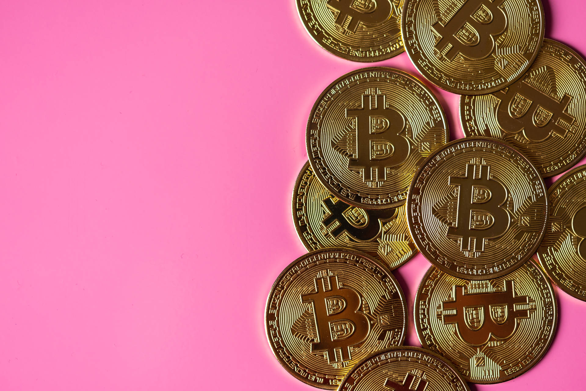 Bitcoin In Pastel Pink Color Background