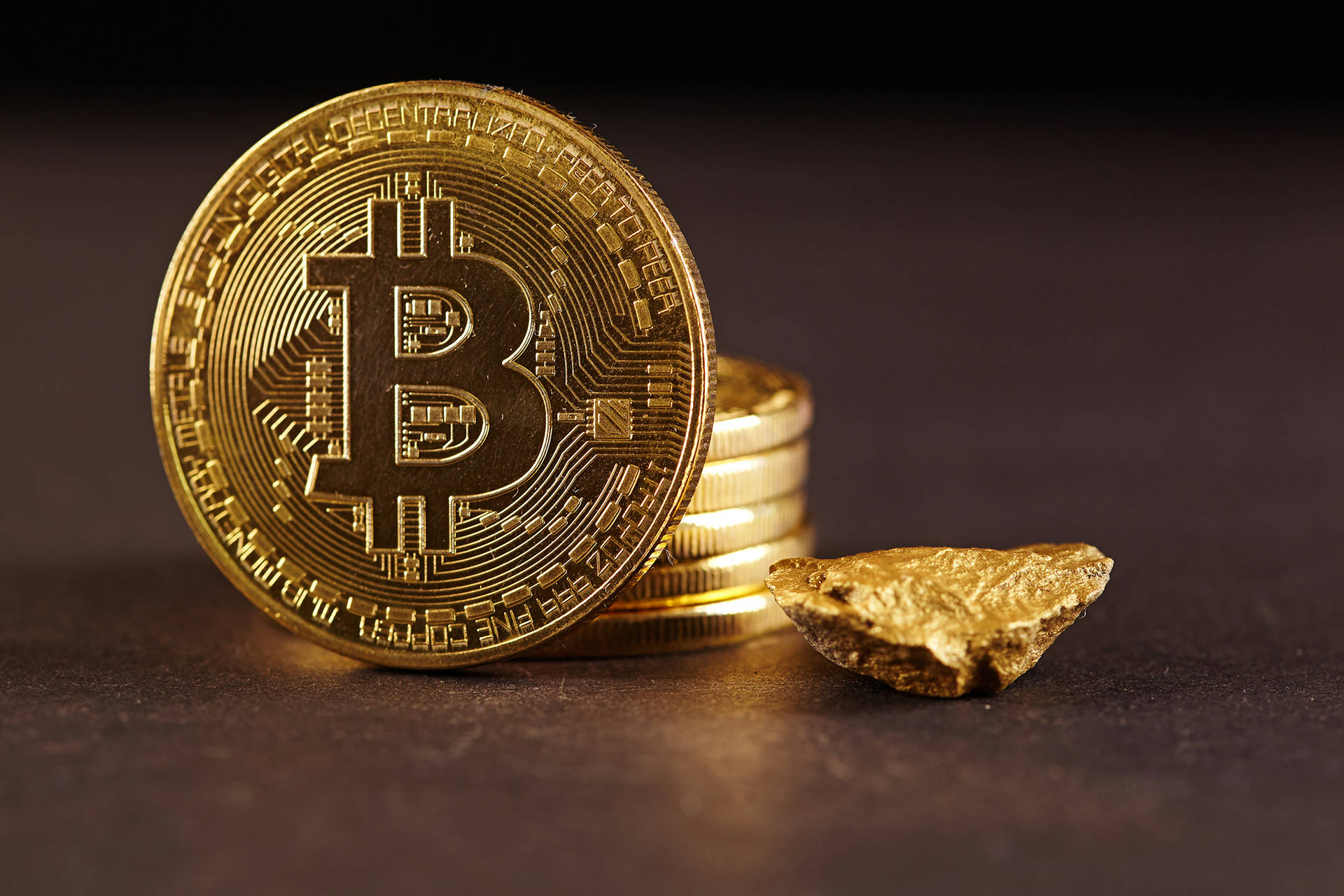 Bitcoin With Gold Rock Crypto Background Background
