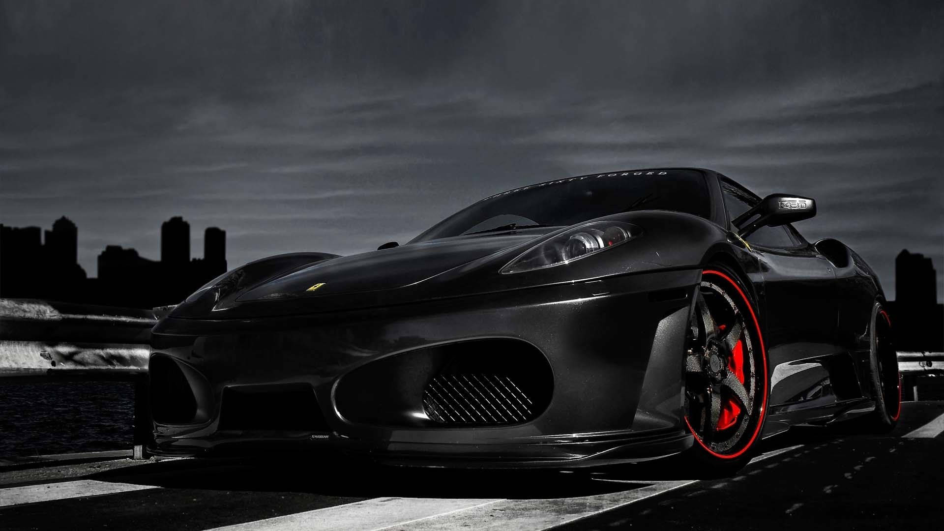 Black 1920x1080 Ferrari F430 Red Rims Background