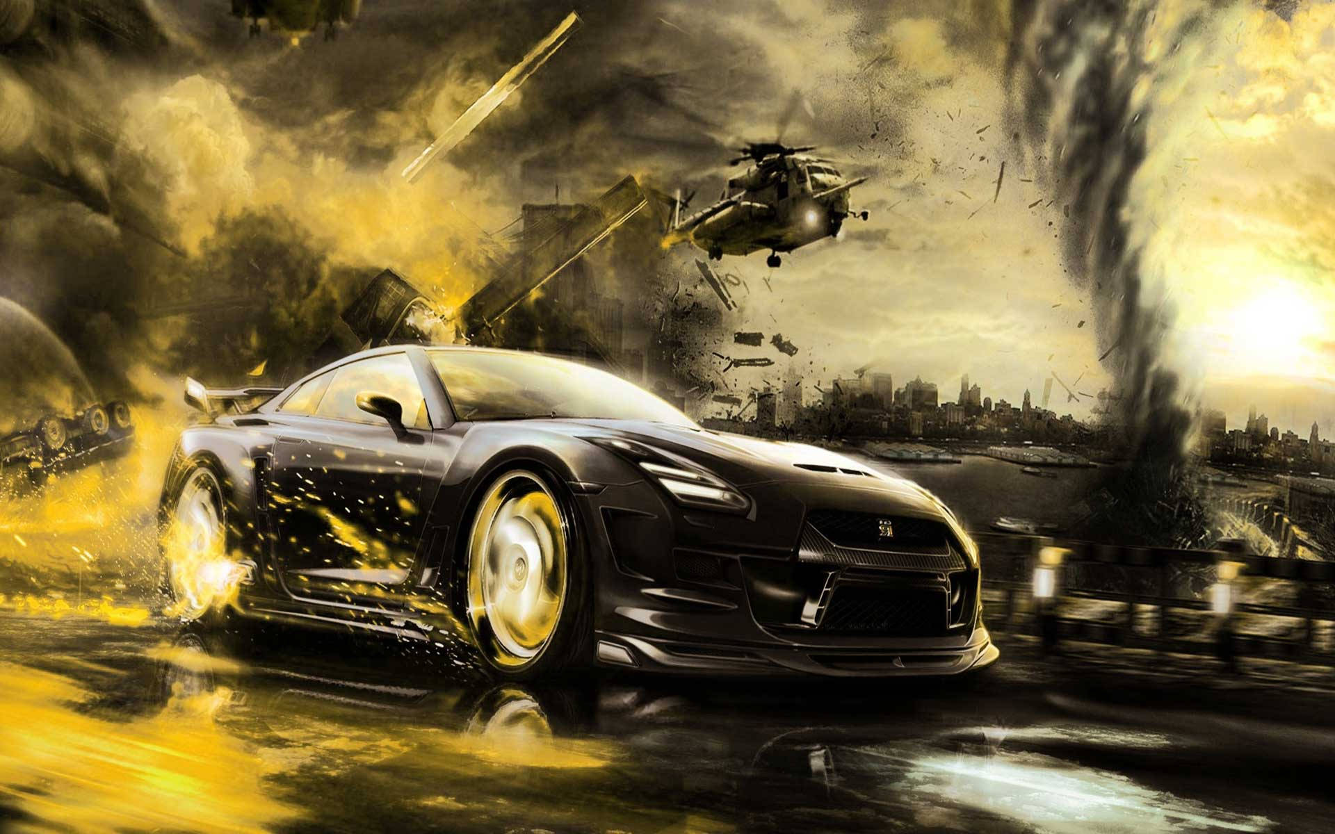 Black 3d Car In Chaos Background