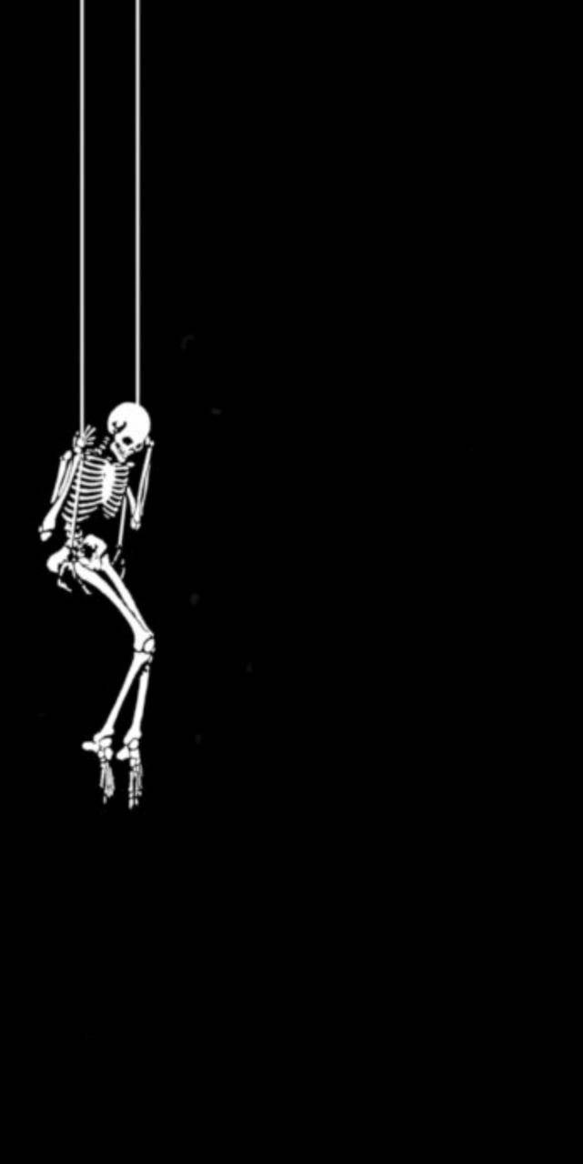 Black Aesthetic Phone Skeleton On Swing Background