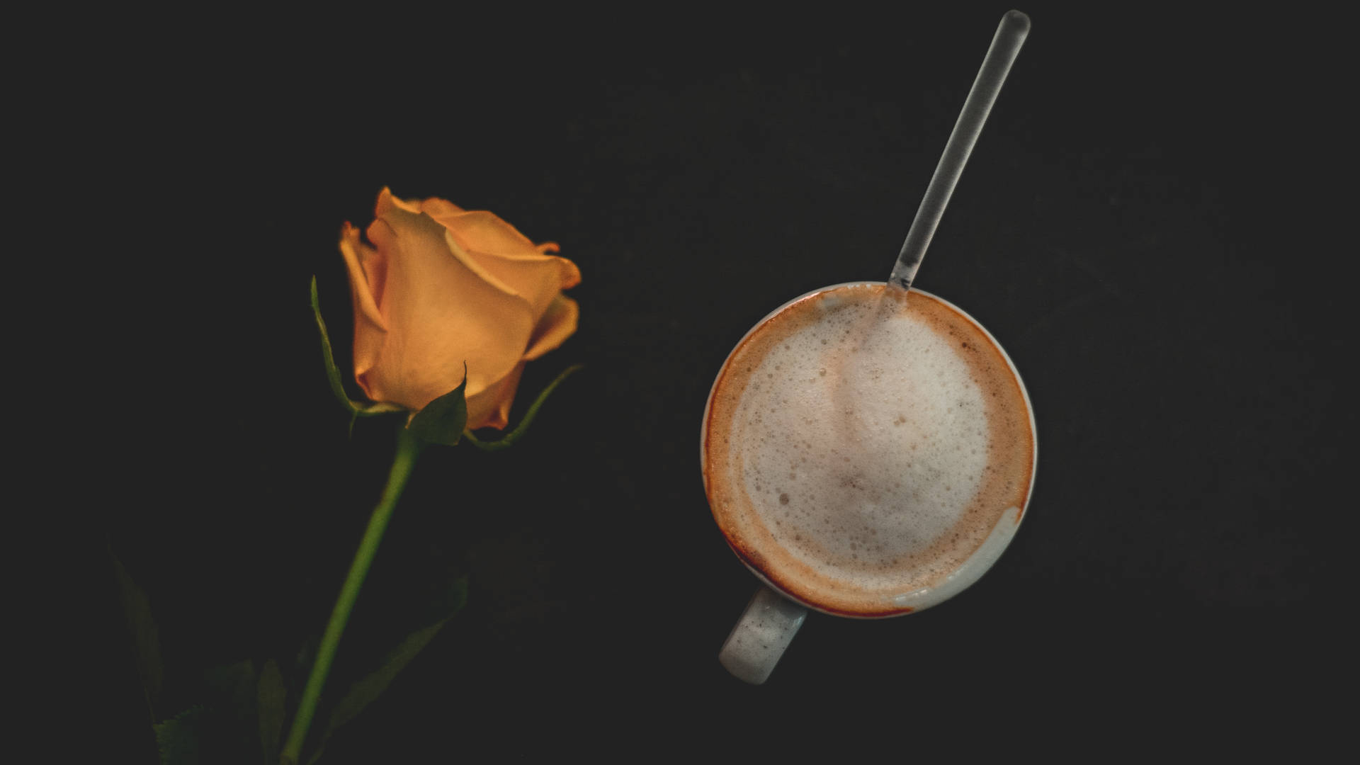 Black Aesthetic Rose Flower And Coffee Background