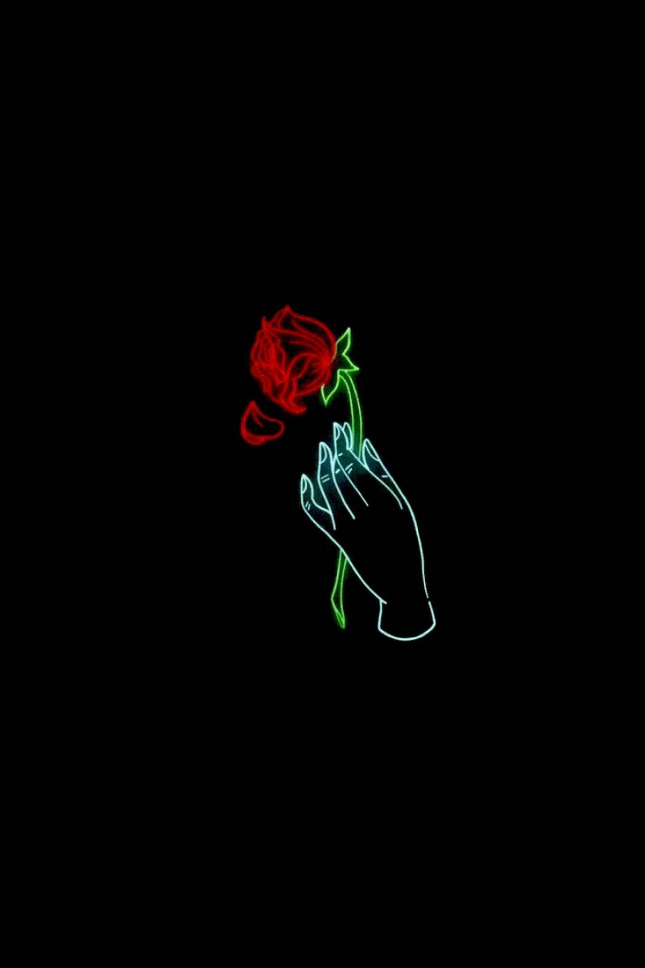 Black Aesthetic Rose Hand Neon Lights Background