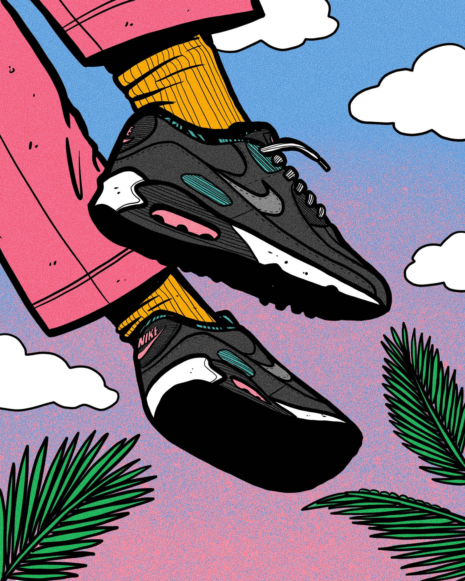 Black Air Max Cartoon Sneakers Vector Art Background