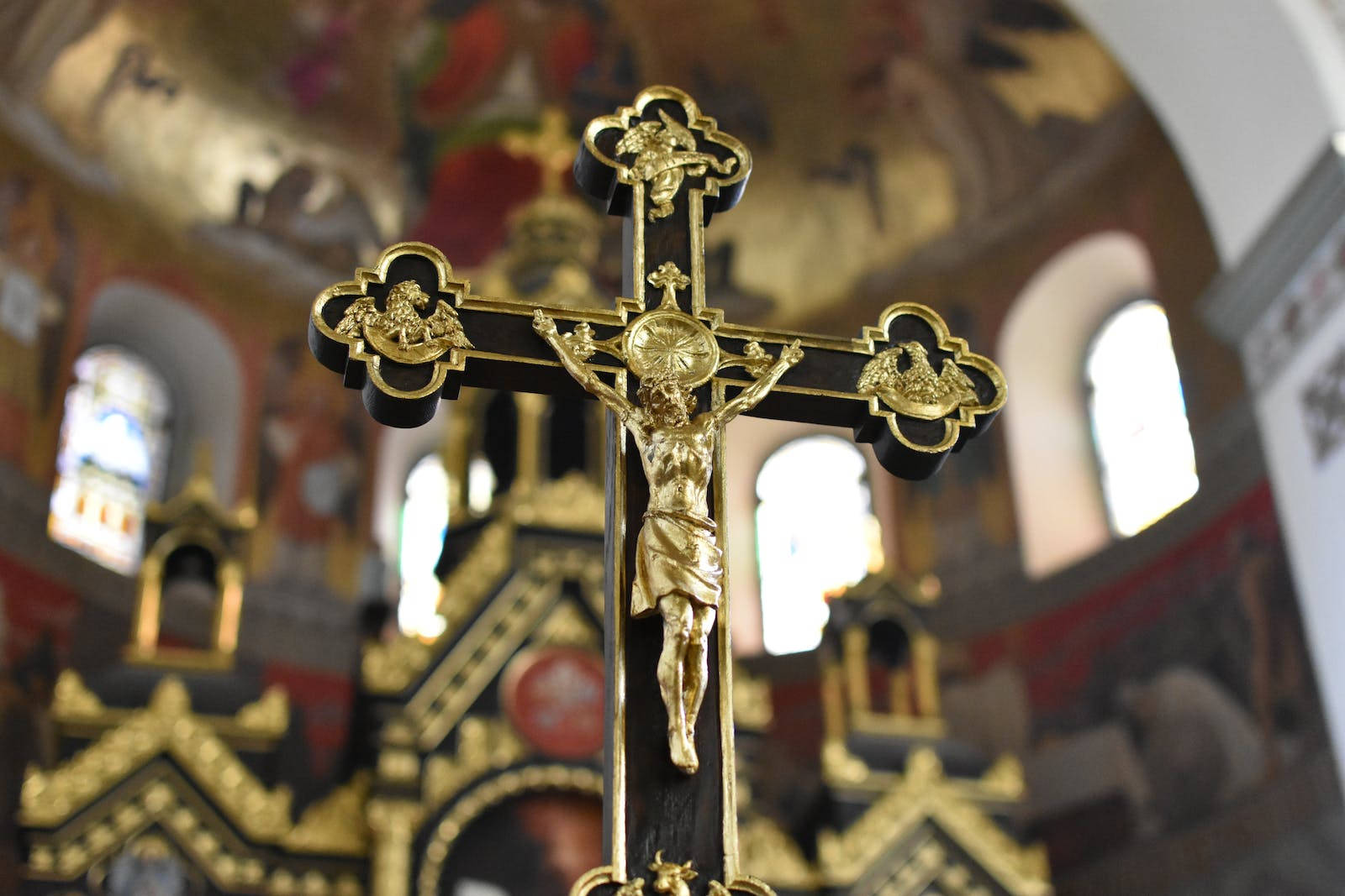Black And Gold Jesus On Cross Crucifix Background