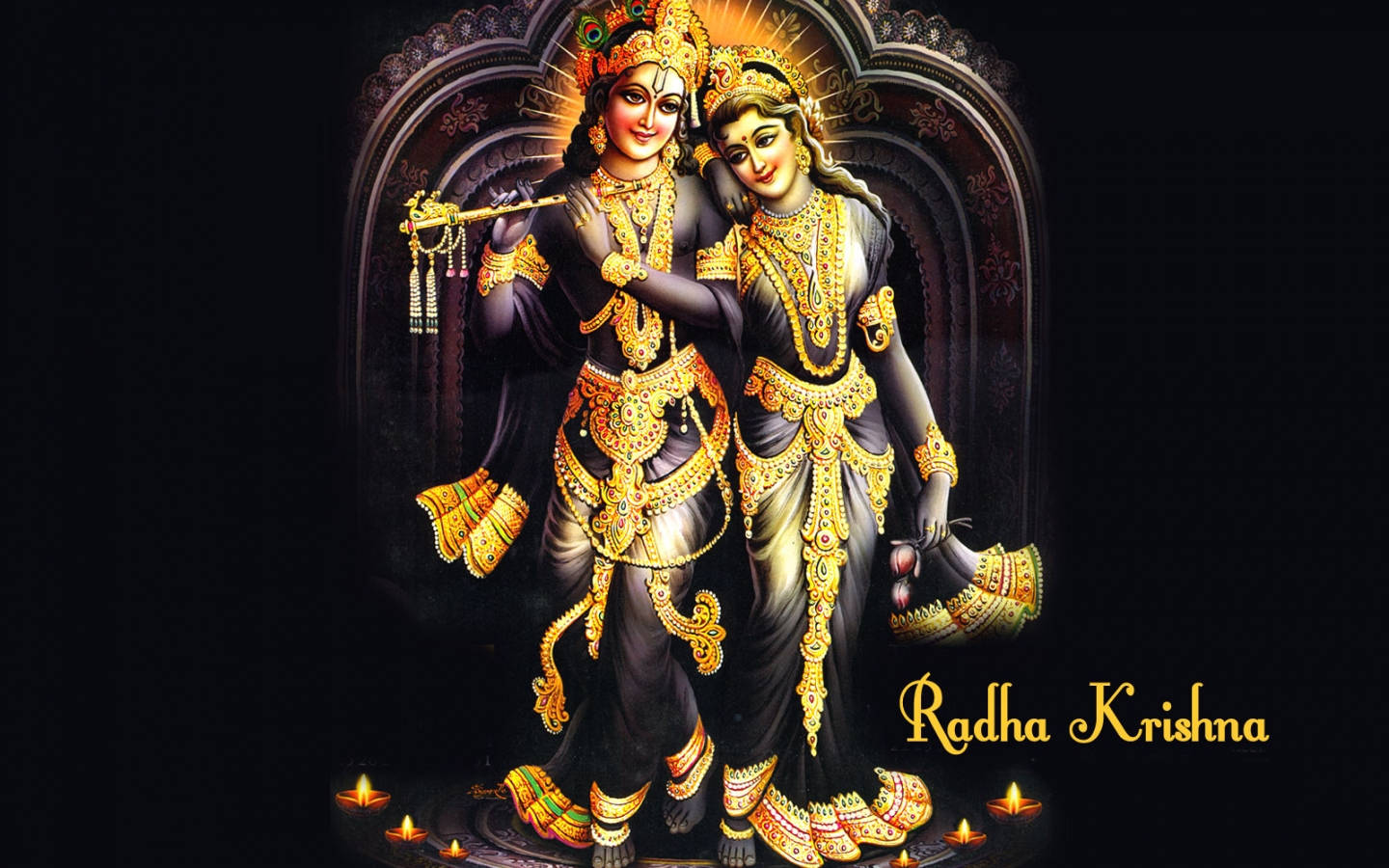 Black And Gold Radha And Krishna Desktop