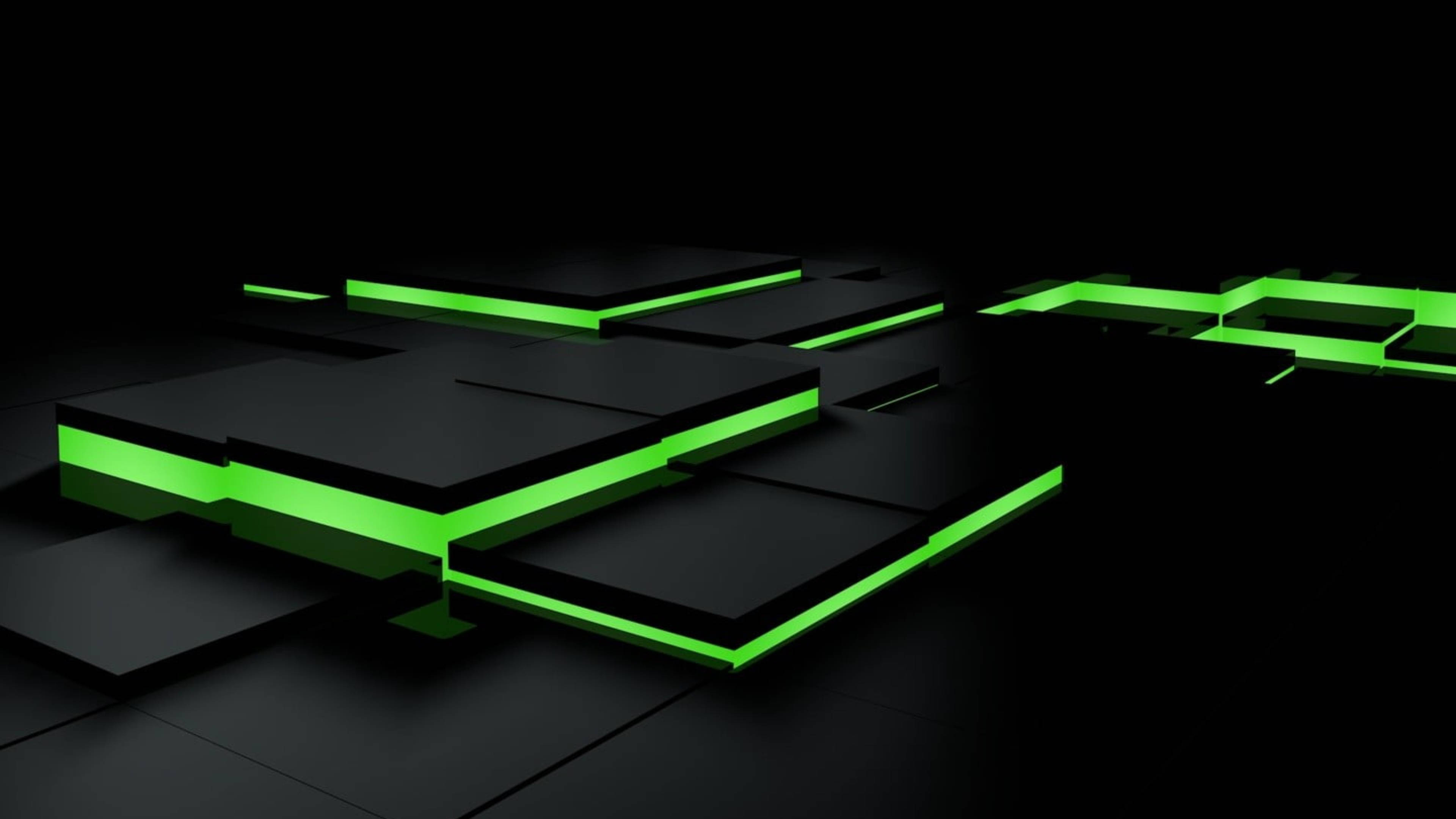 Black And Green Led 4k Squares Background