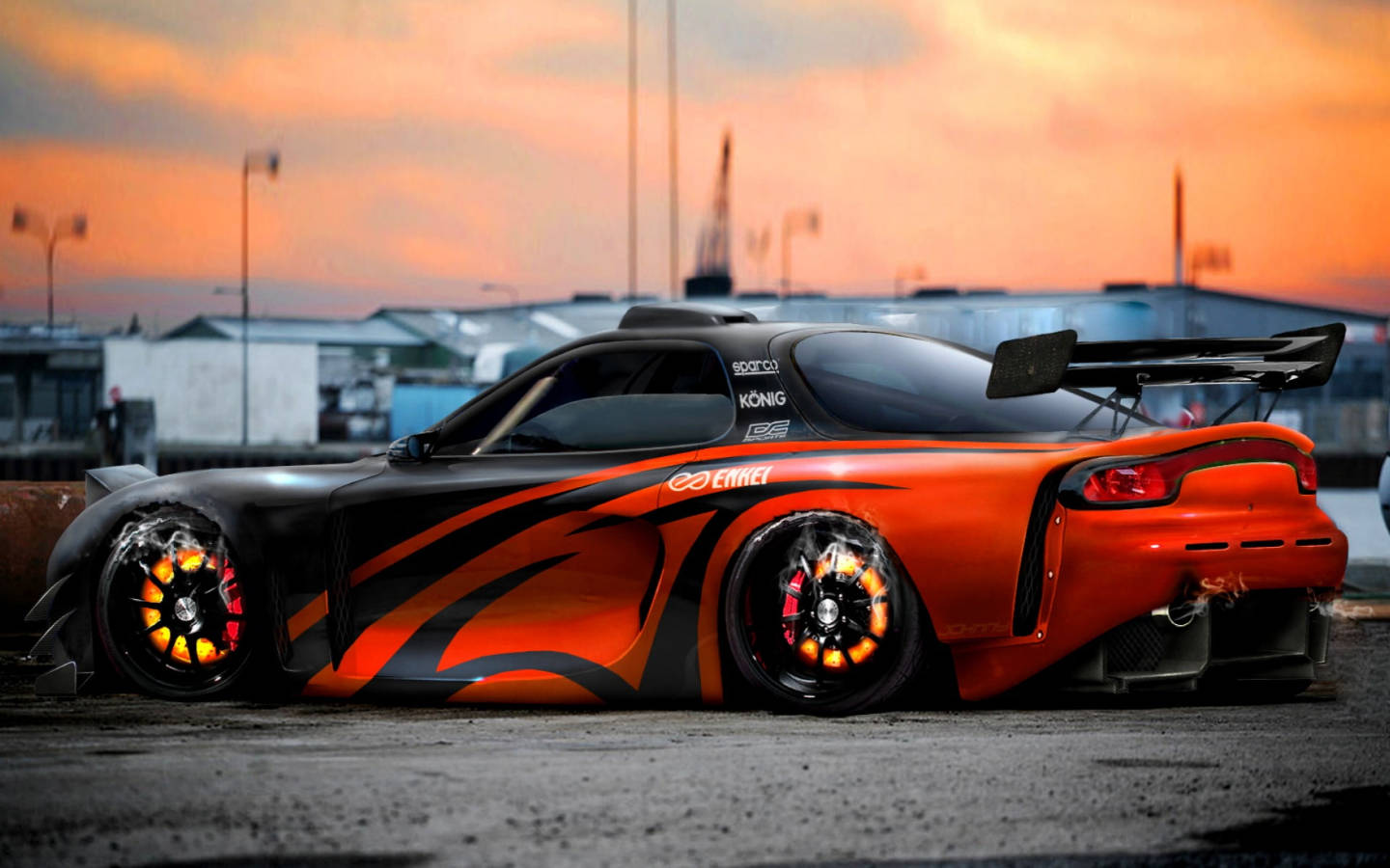 Black And Orange Mazda Rx7 Background