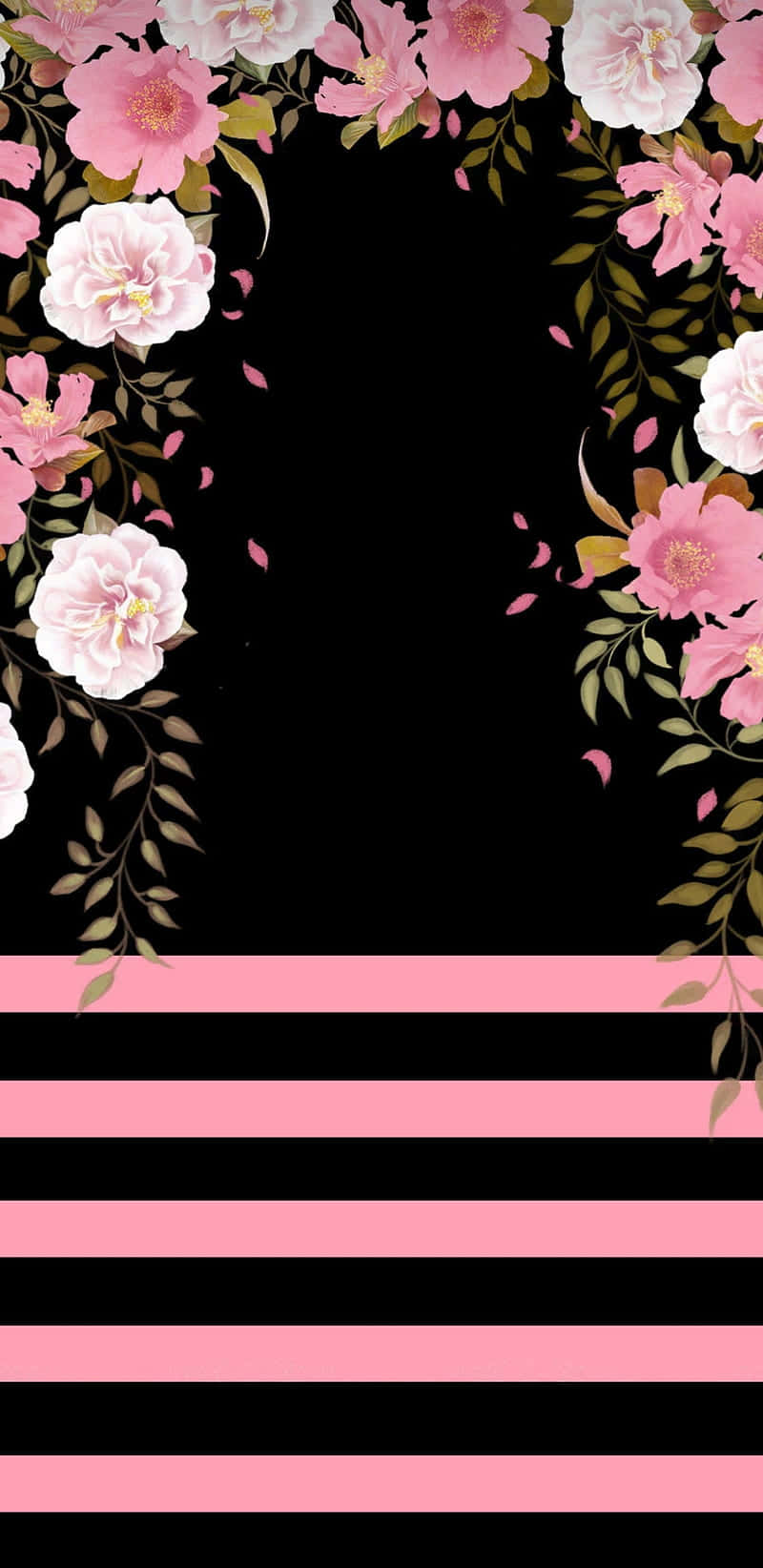 Black And Pink Flower And Stripes Background