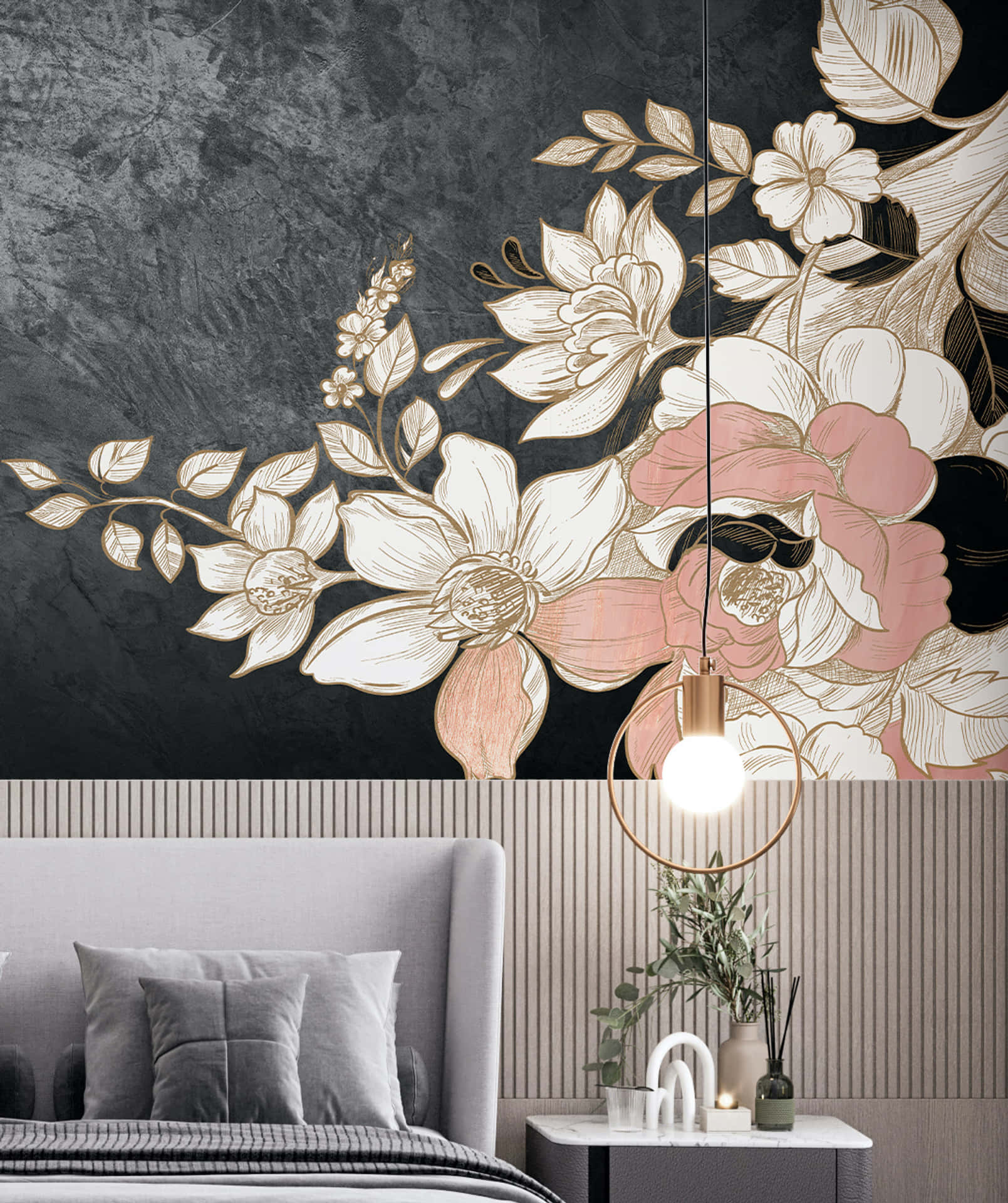 Black And Pink Flower Bedroom Design Background