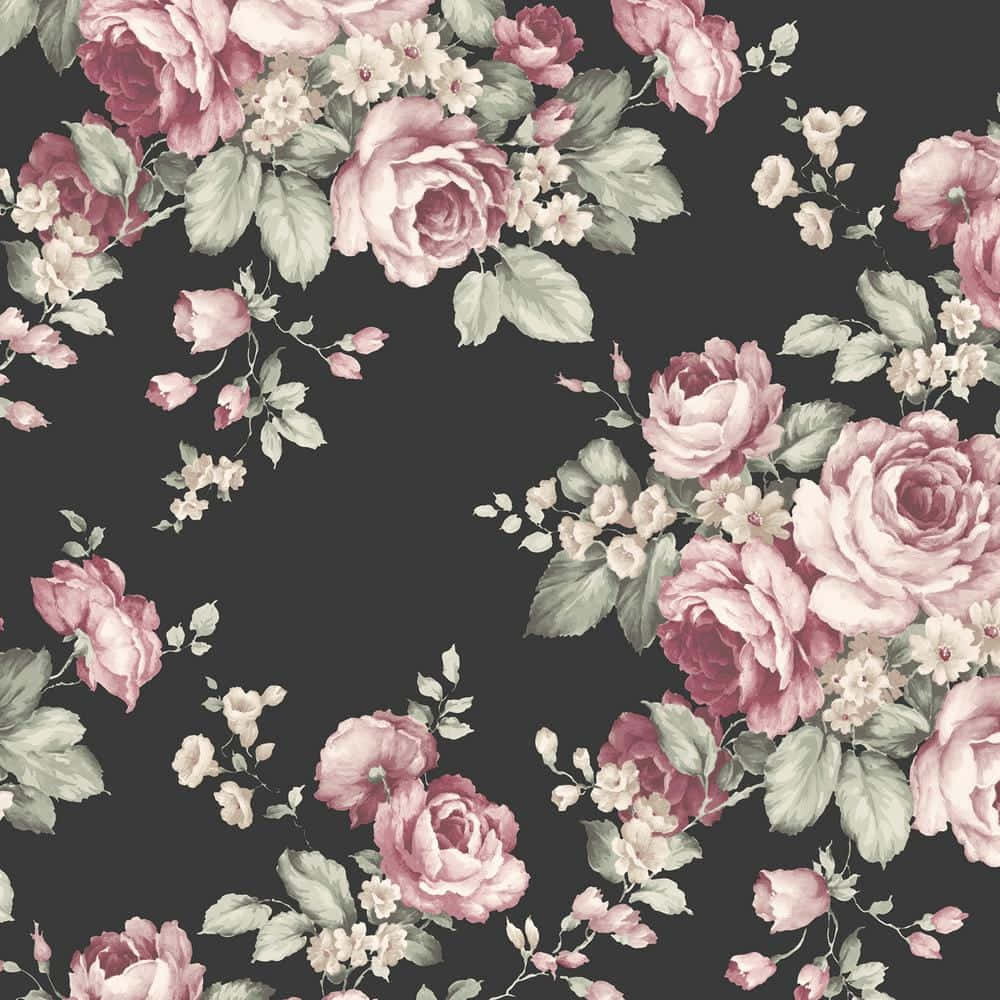 Black And Pink Flower Vintage Style Background