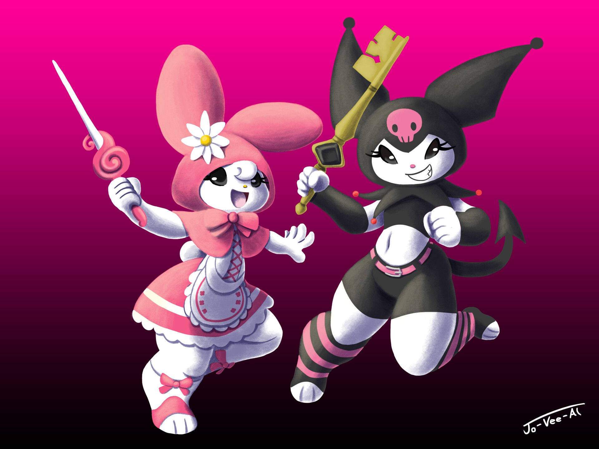 Black And Pink Melody And Kuromi Background