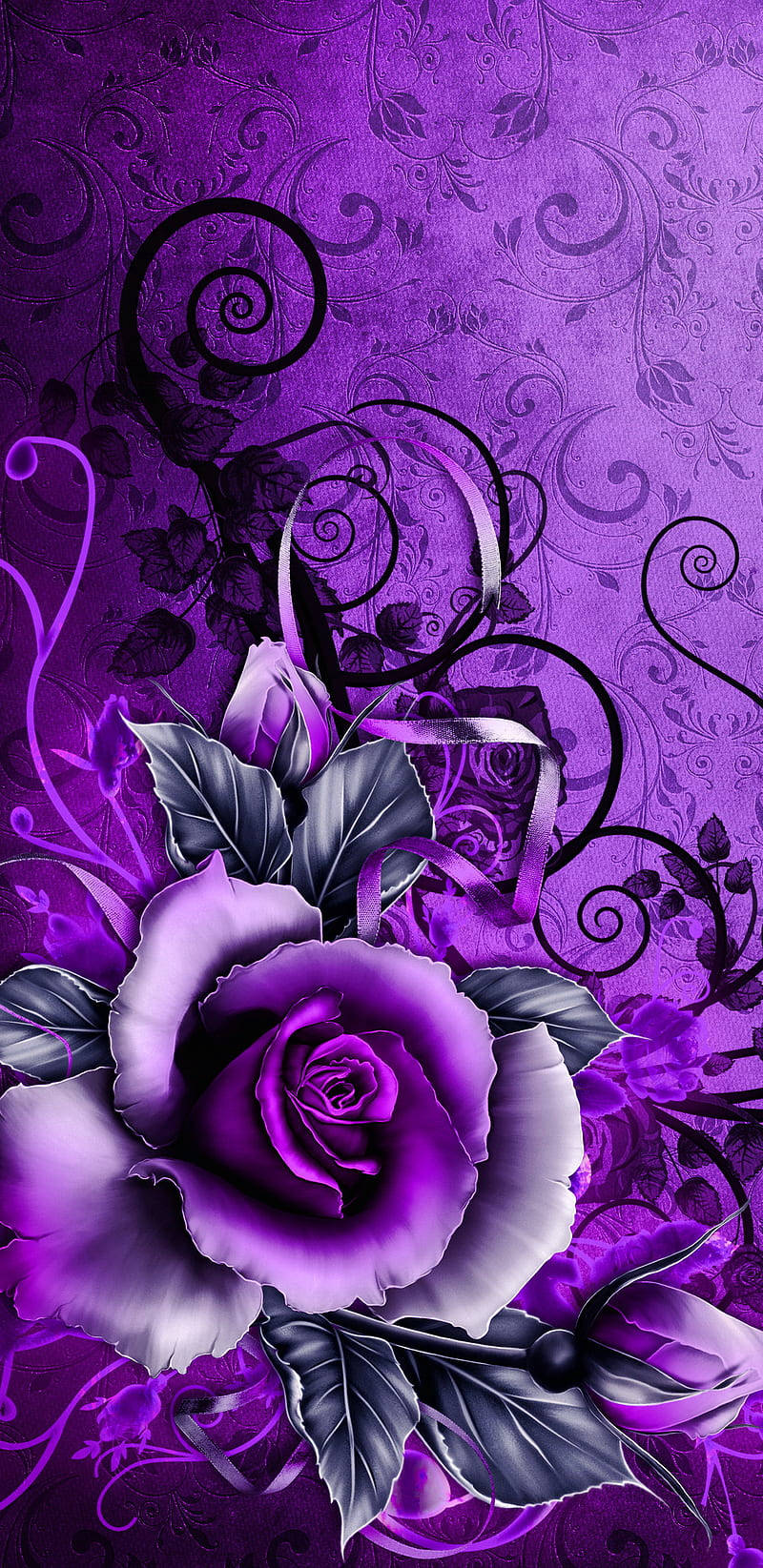 Black And Purple Aesthetic Flower Art Background