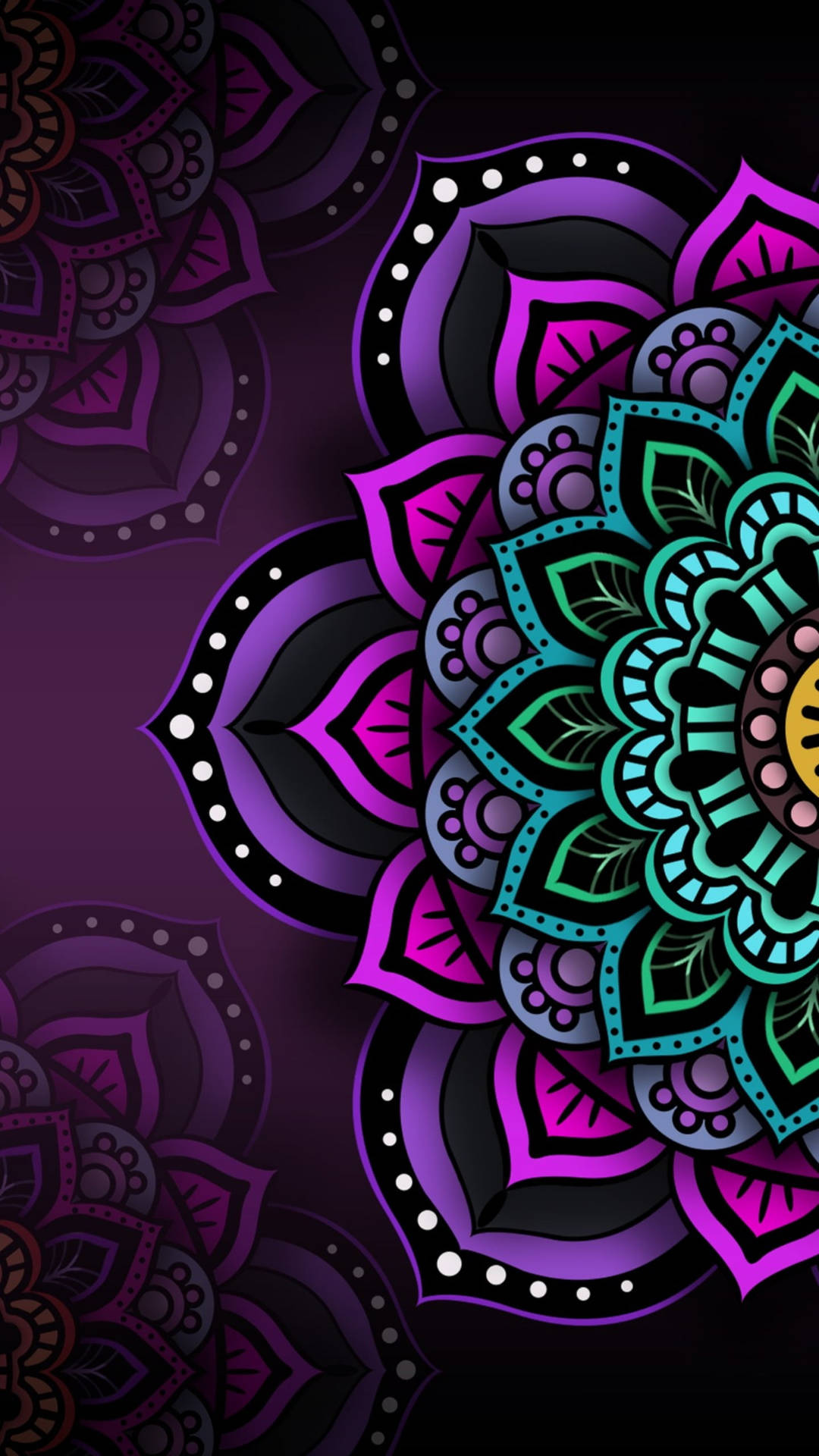 Black And Purple Aesthetic Mandala Flowers Background