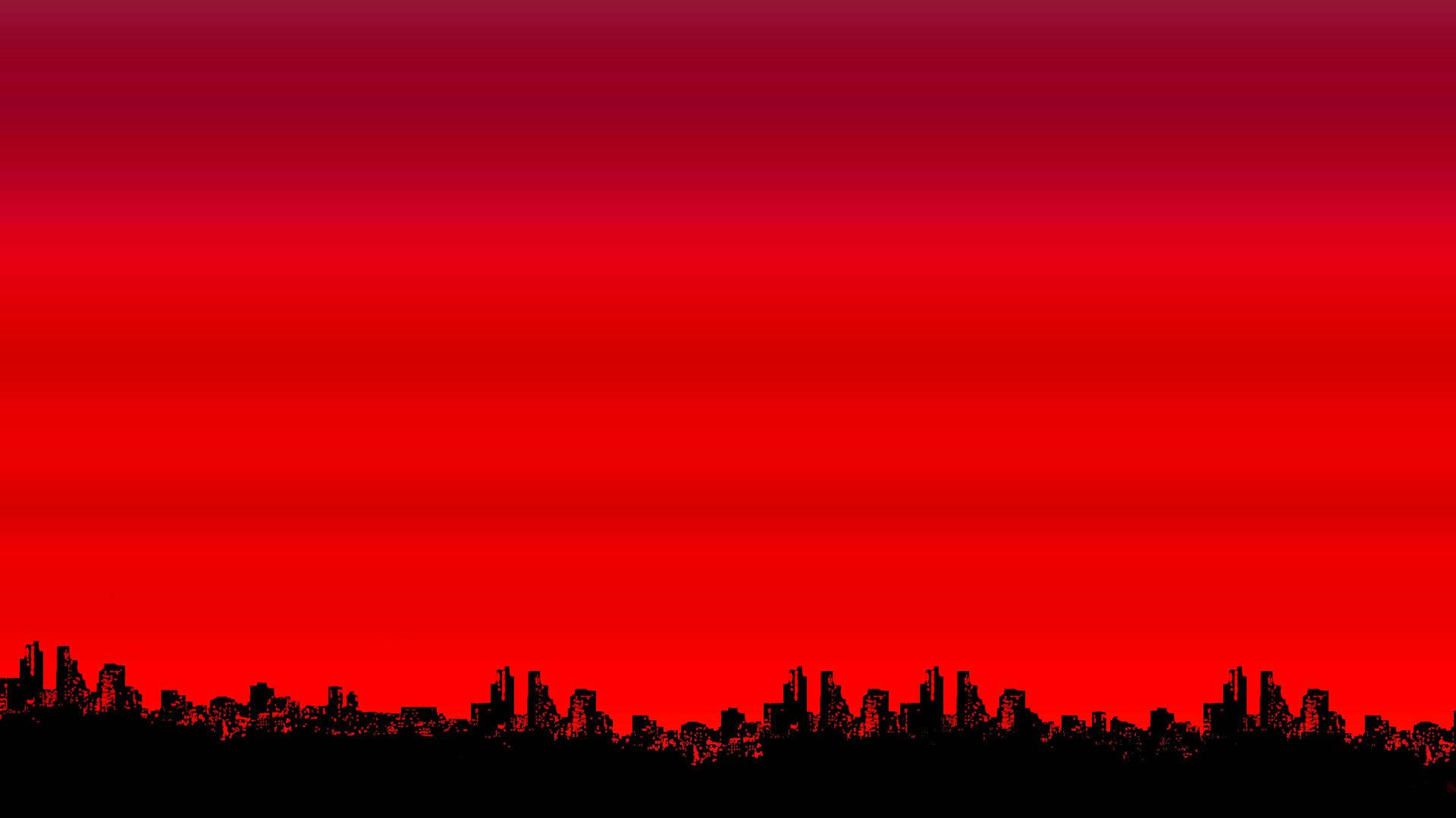 Black And Red City Silhouette On Red Sky Background