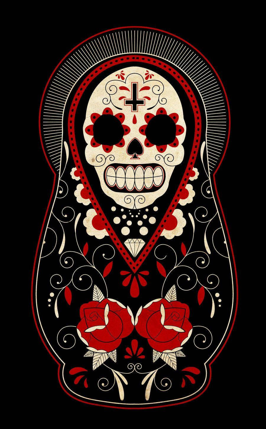 Black And Red Day Of The Dead Skull Background