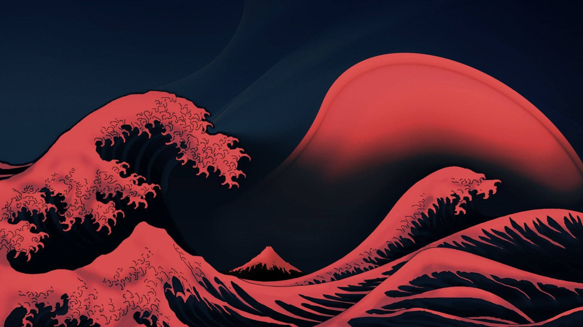 Black And Red The Great Wave Off Kanagawa Background