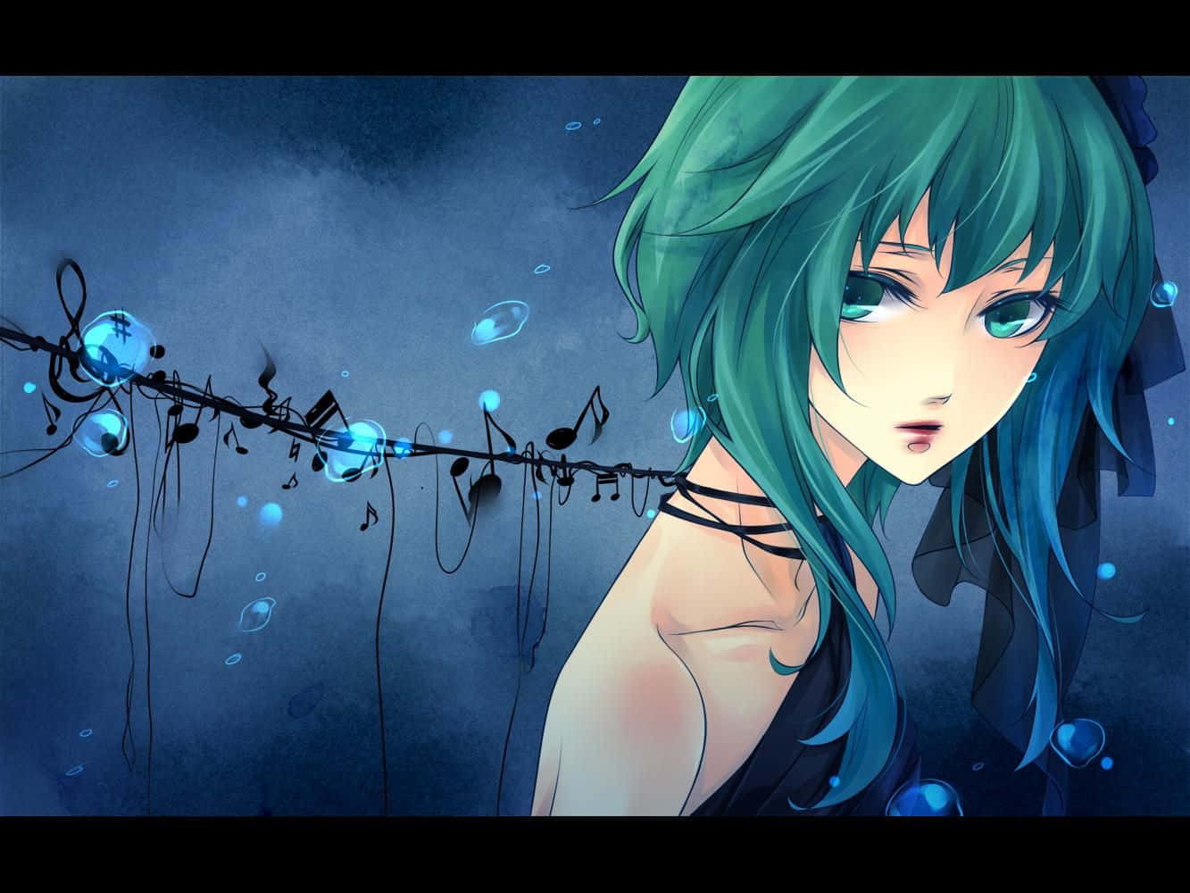 Black And Teal Anime Girl Background