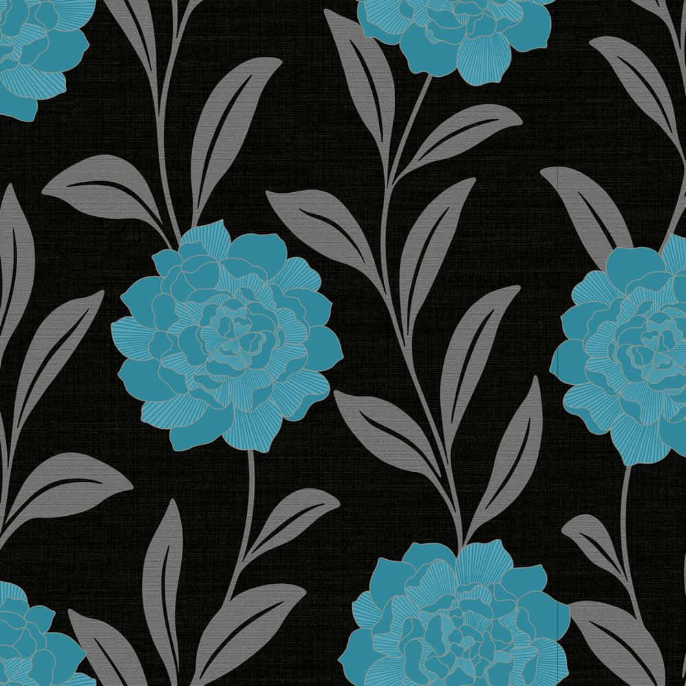 Black And Teal Floral Pattern Background