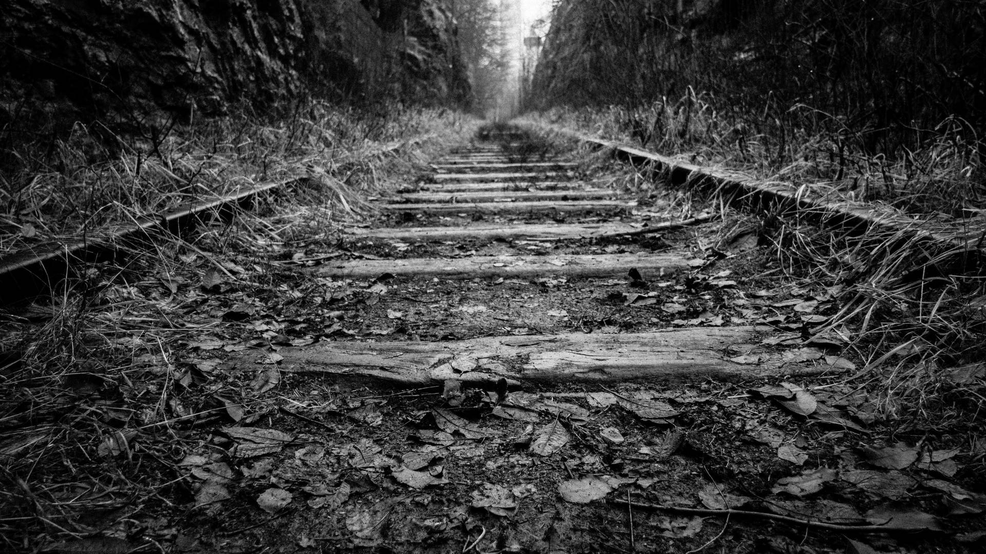 Black And White Abandoned Railway Background