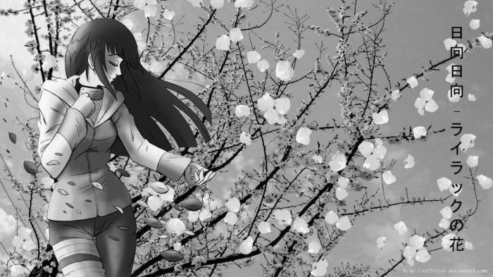 Black And White Aesthetic Hinata By Sakura Tree Background