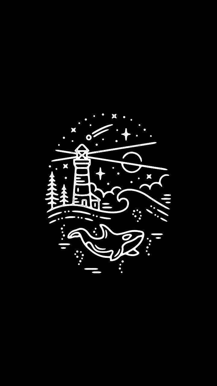 Black And White Aesthetic Lighthouse Doodle Background