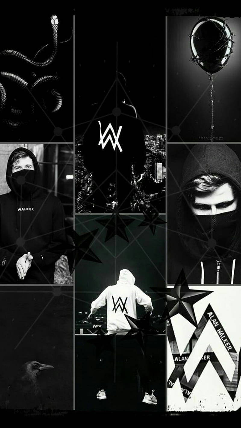 Black And White Alan Walker Logo Collage Background