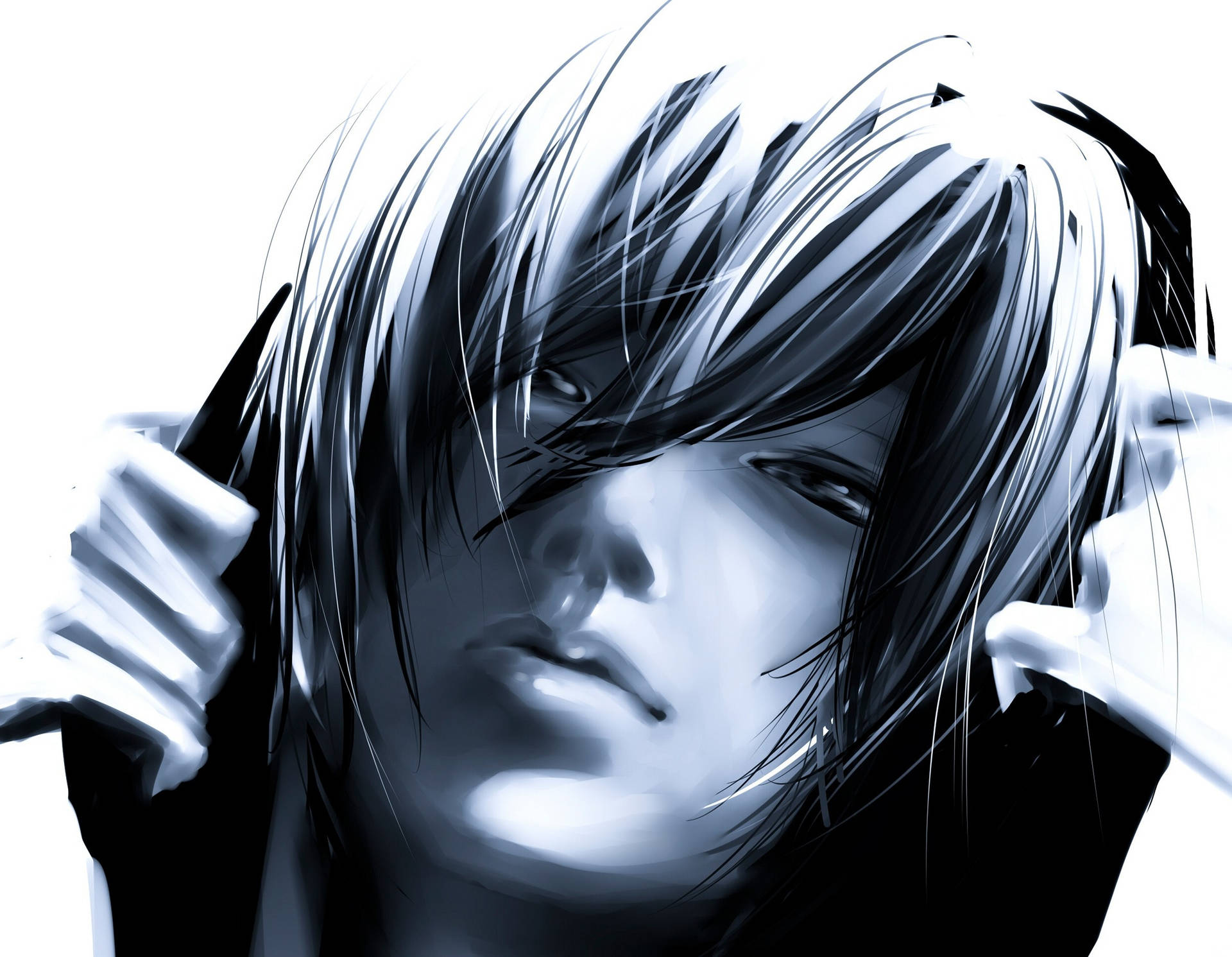 Black And White Anime Boy Black Hoodie Background