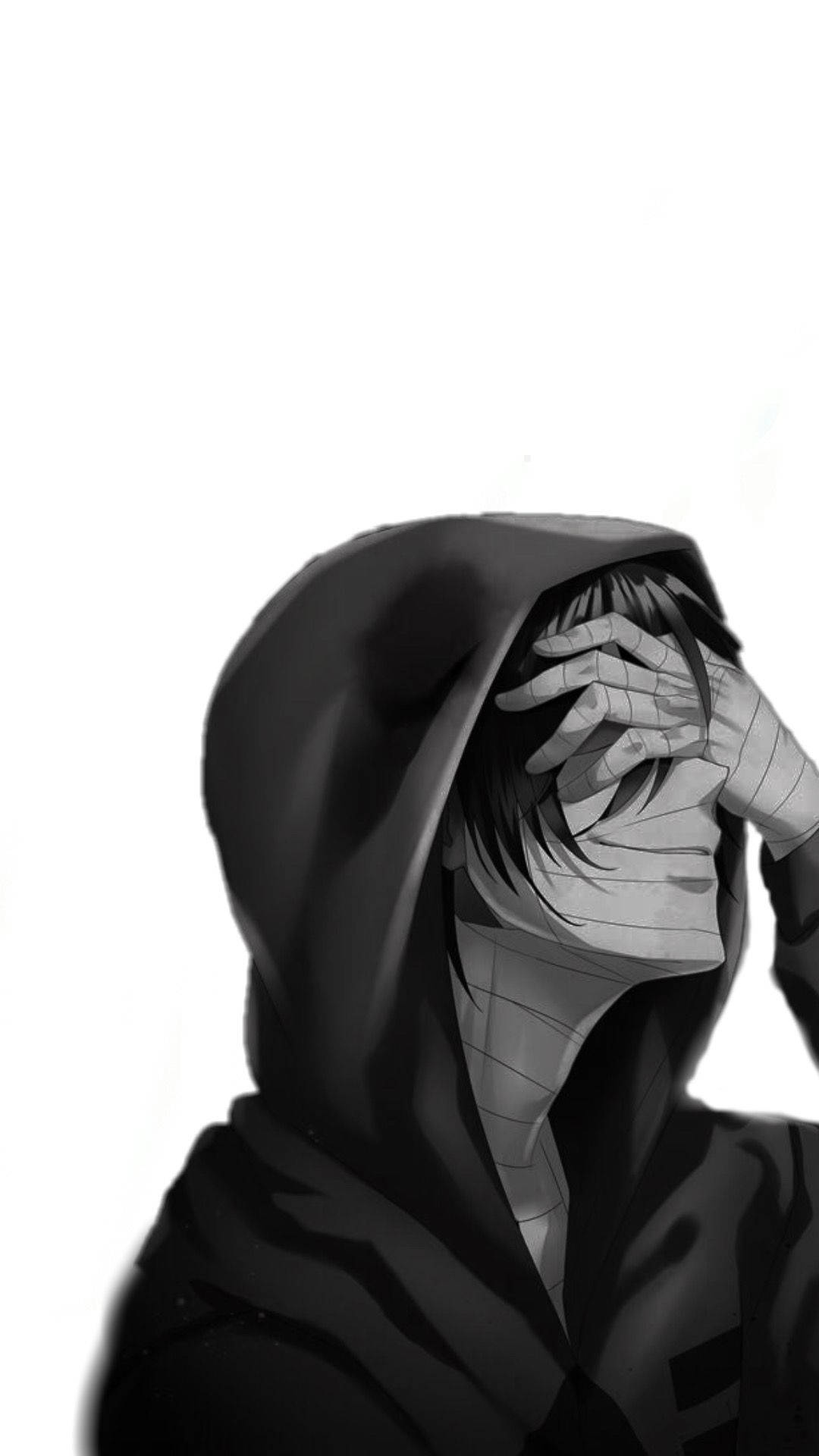 Black And White Anime Boy Covering Eyes Background