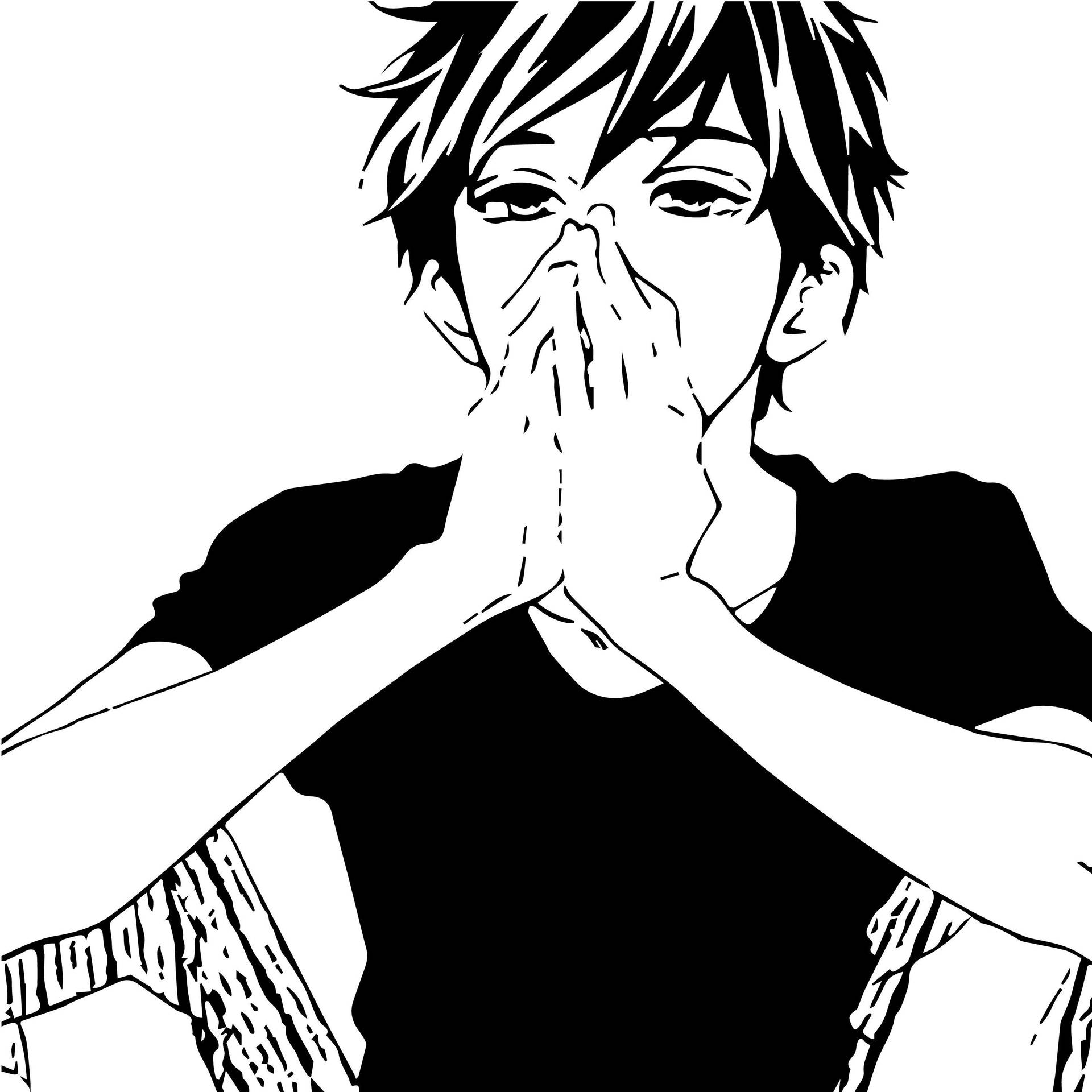 Black And White Anime Boy Covering Mouth Background