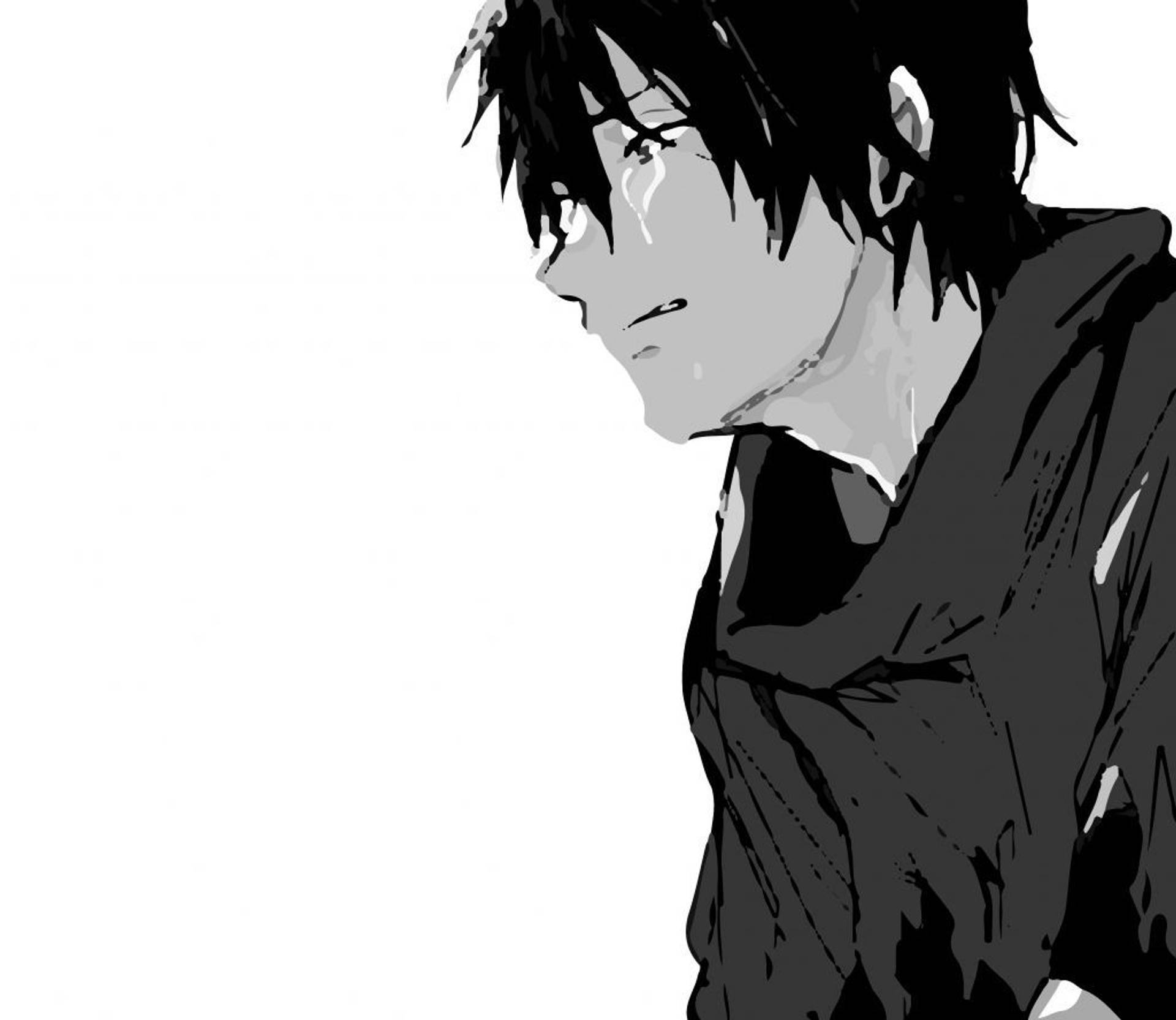 Black And White Anime Boy Crying View Background