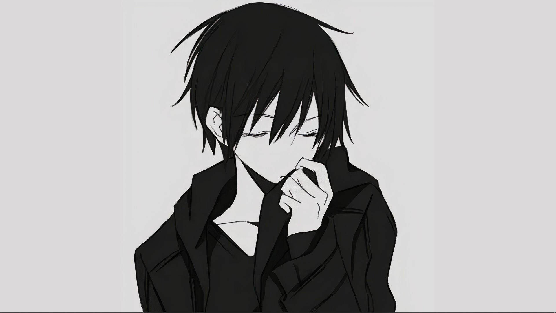 Black And White Anime Boy Eyes Closed Background